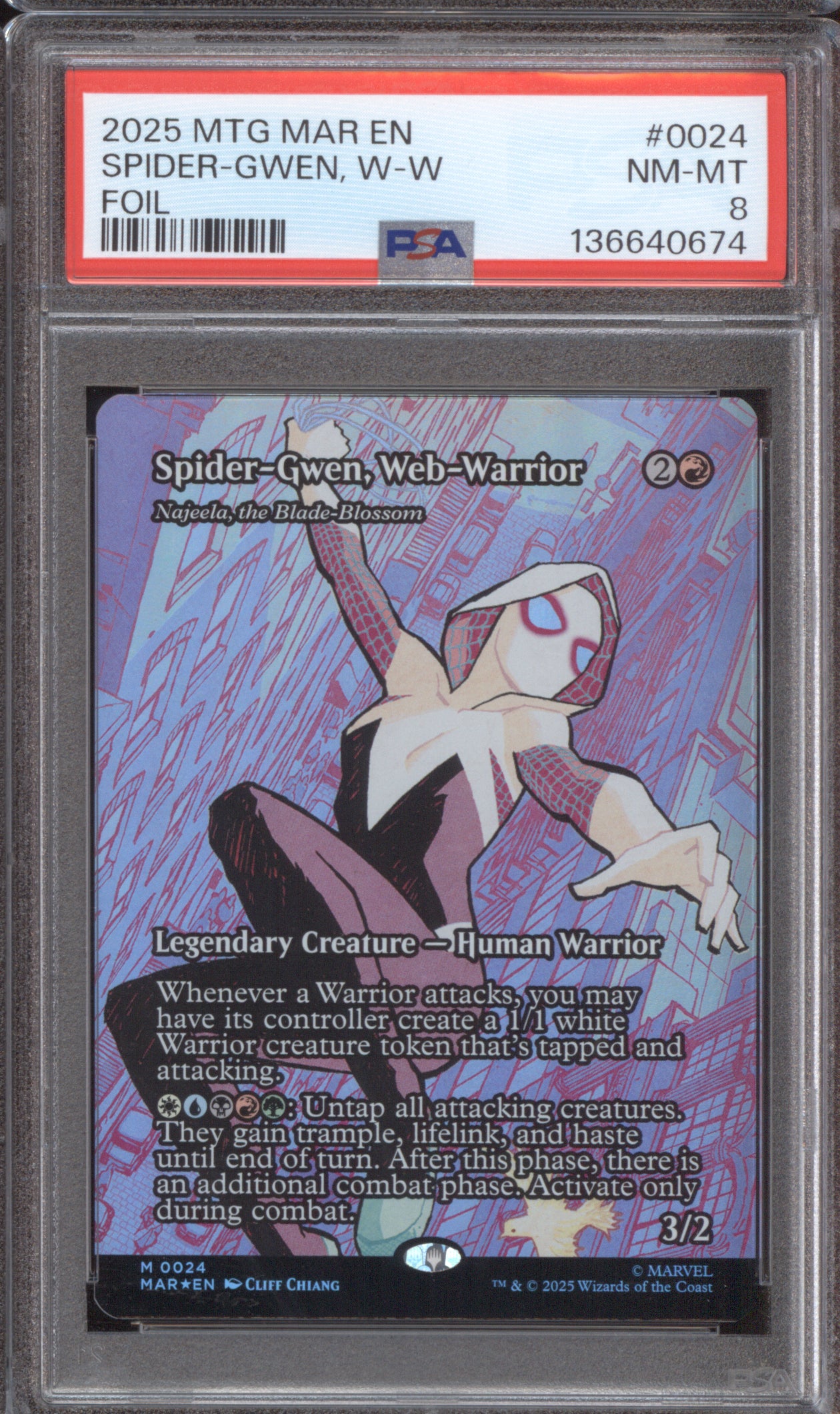 2025 MTG Marvel's Spider-Man 0024 Spider-Gwen, Web-Warrior Foil PSA 8