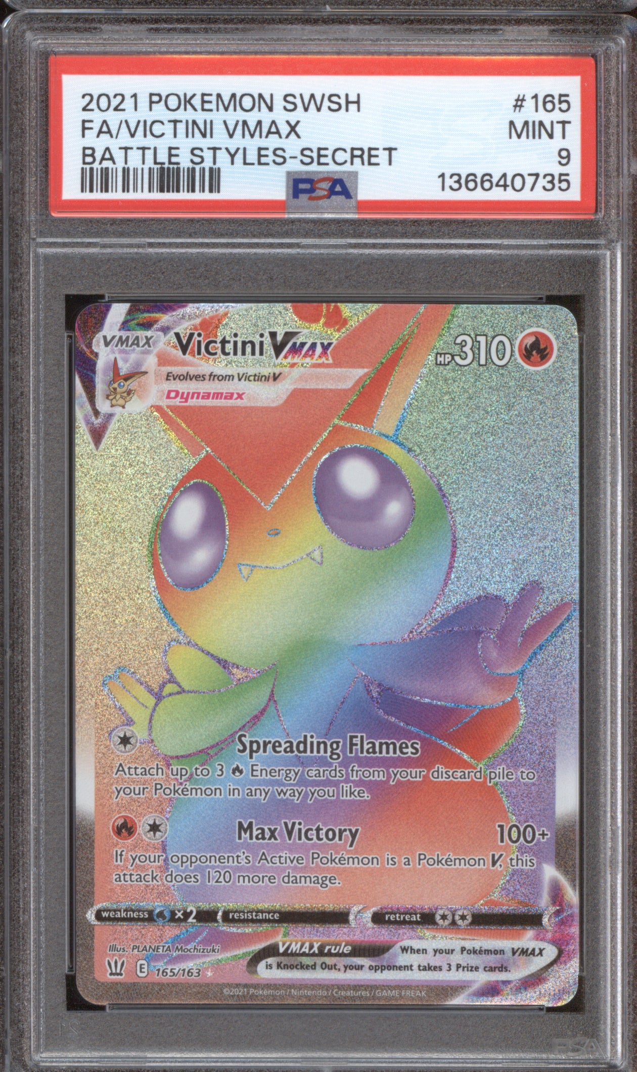 Victini VMAX 2021 Pokemon Battle Styles 165/163 Secret Rare PSA 9