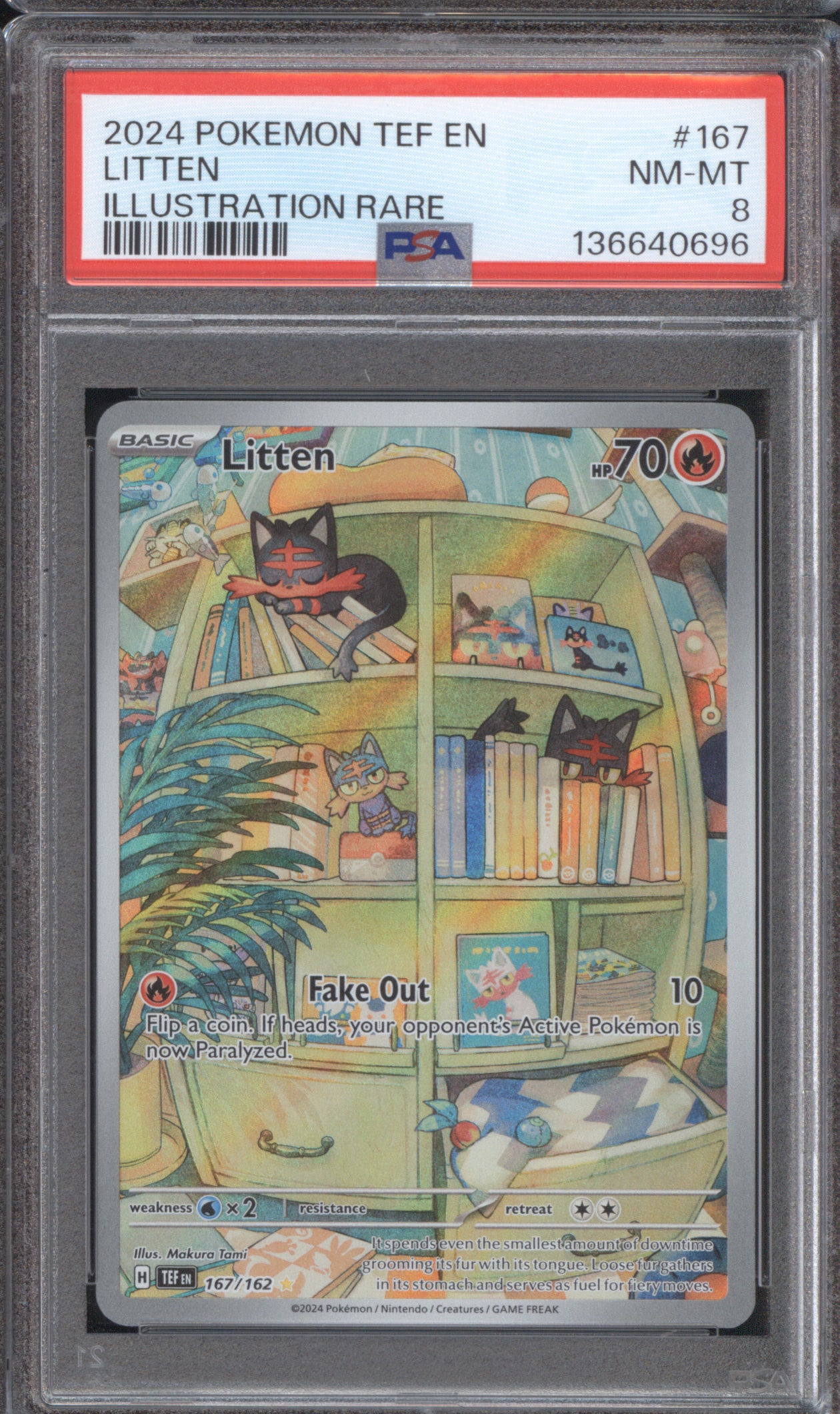 Litten 2024 Pokemon Temporal Forces TEF 167/162 Illustration Rare PSA 8