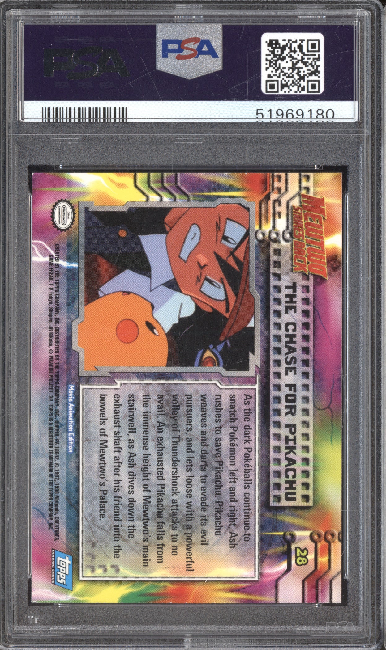 1999 Pokemon Topps Mewtwo Strikes Back 28 The Chase For Pikachu PSA 9
