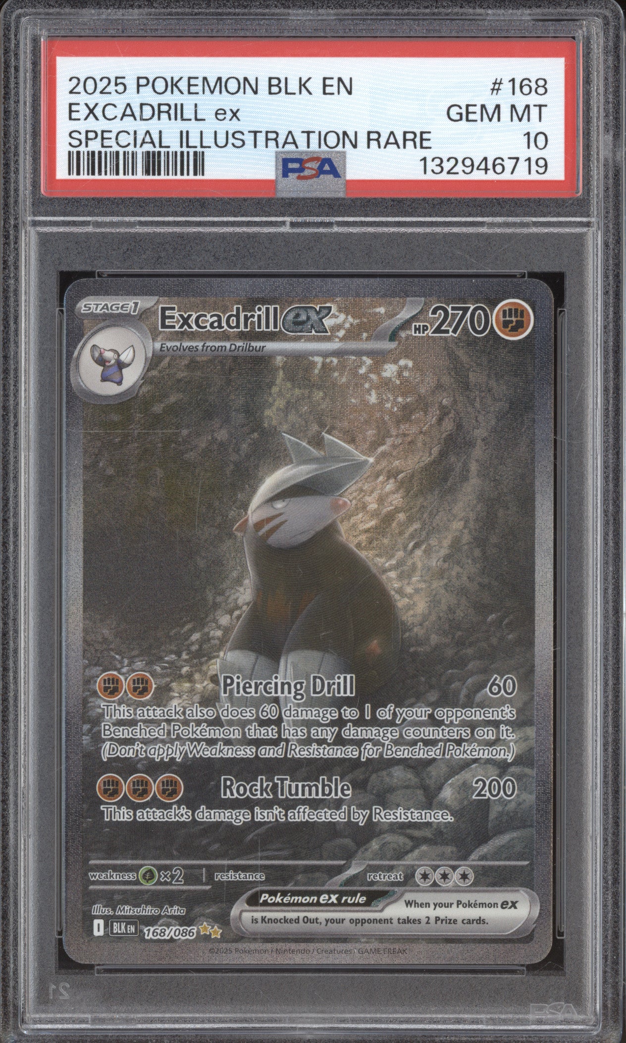 Excadrill ex Pokemon Black Bolt 168/086 BLK Special Illustration Rare PSA 10