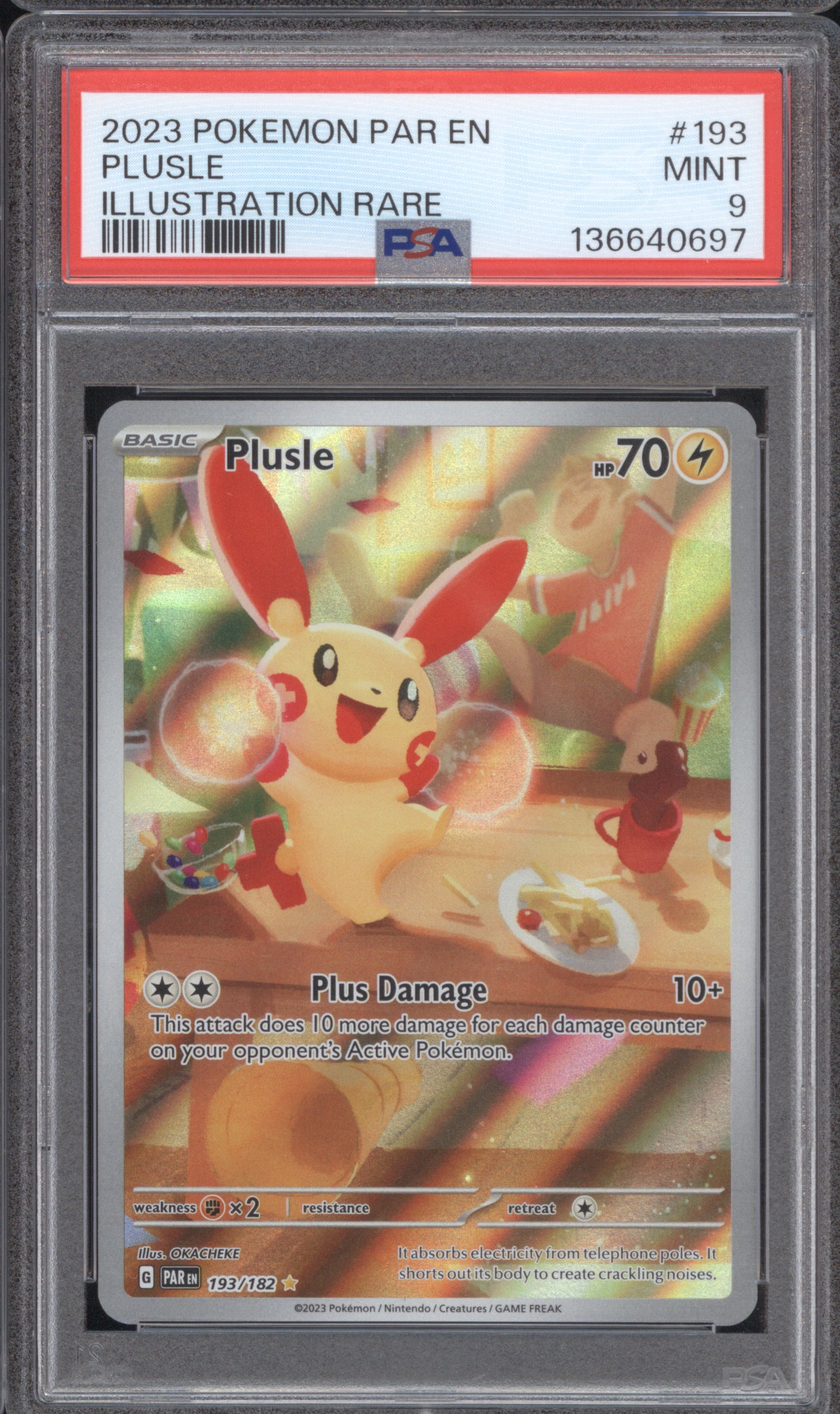 Plusle 2023 Pokemon Paradox Rift PAR 193/182 Illustration Rare PSA 9