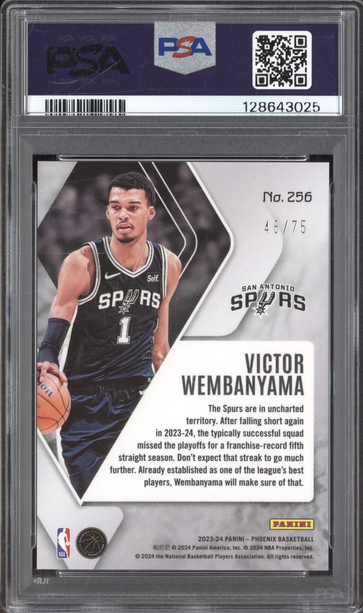 2023 Panini Phoenix 256 Victor Wembanyama Red International RC /75 PSA 10