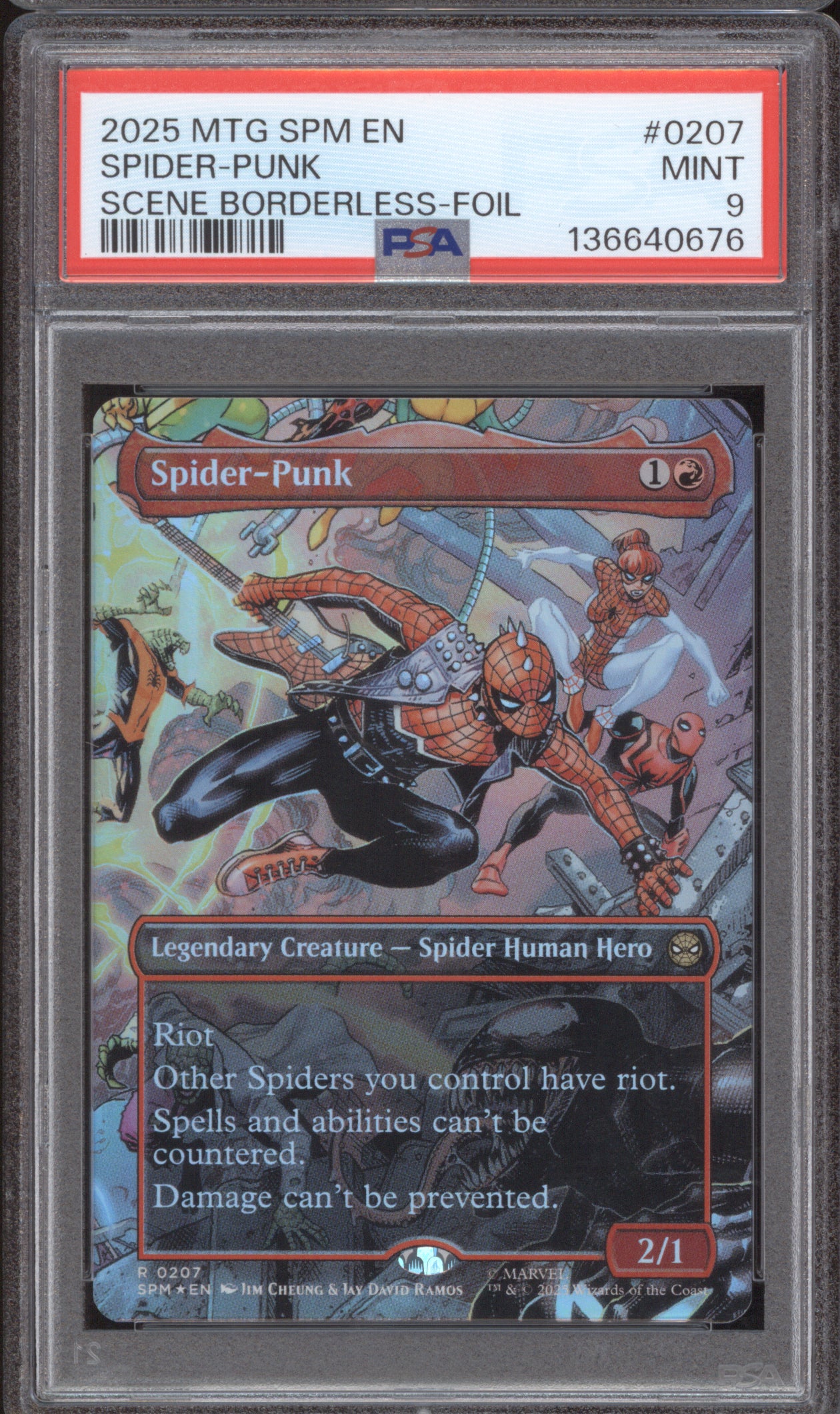 2025 MTG Marvel's Spider-Man 0207 Spider-Punk Scene Borderless-Foil PSA 9