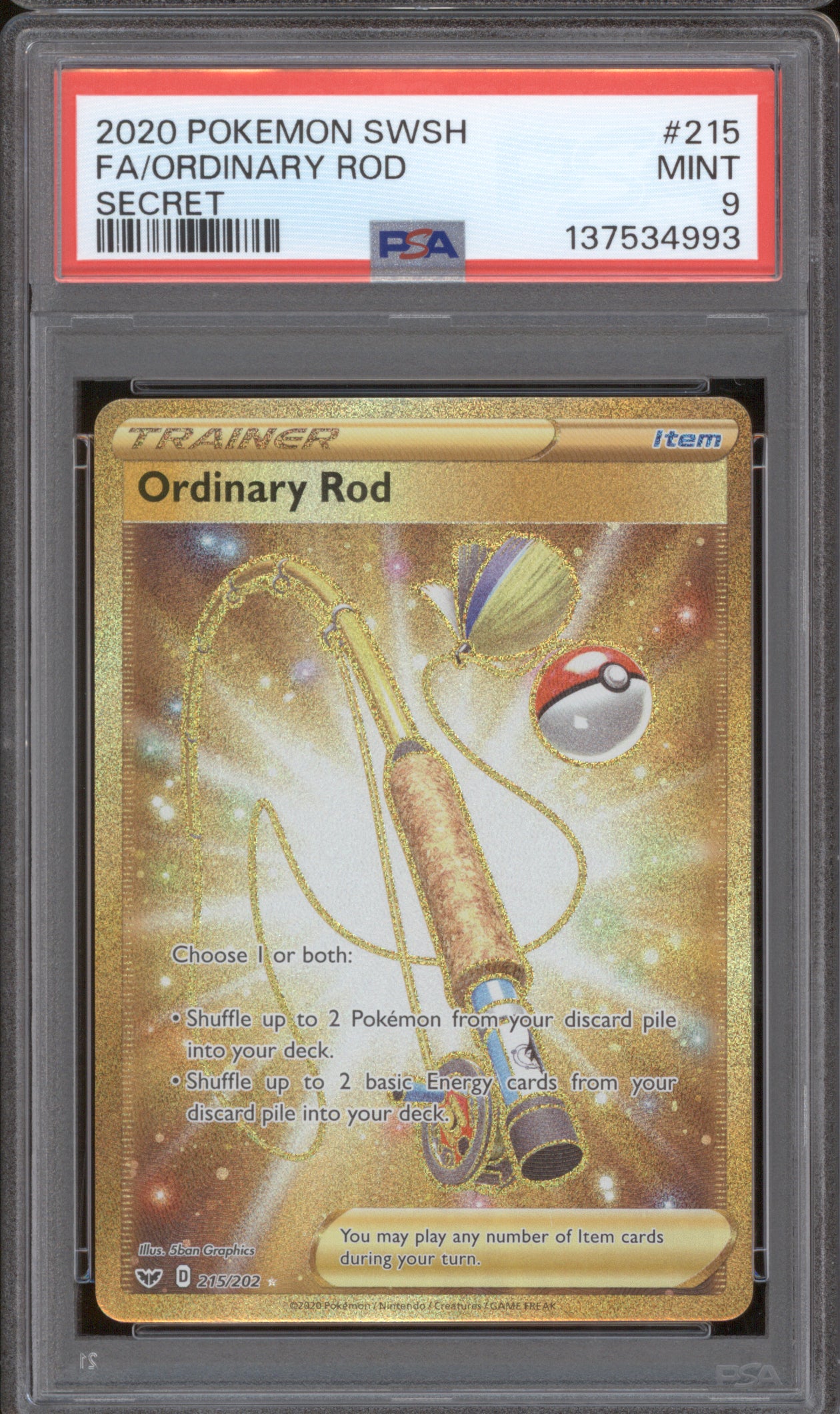 Ordinary Rod 2020 Pokemon Sword & Shield Base Set 215/202 Secret Rare PSA 9