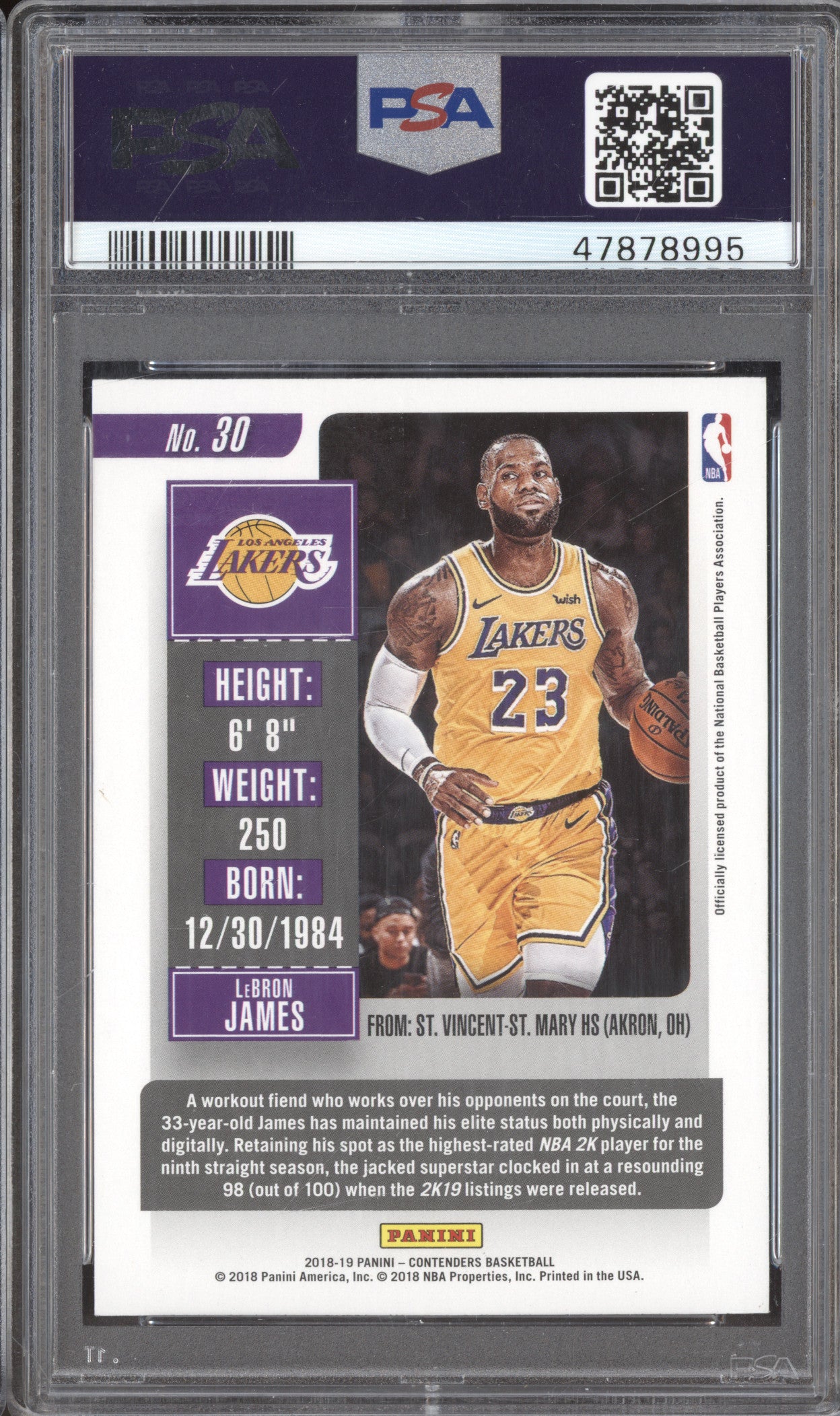 2018 Panini Contenders 30 LeBron James Game Ticket Green PSA 9
