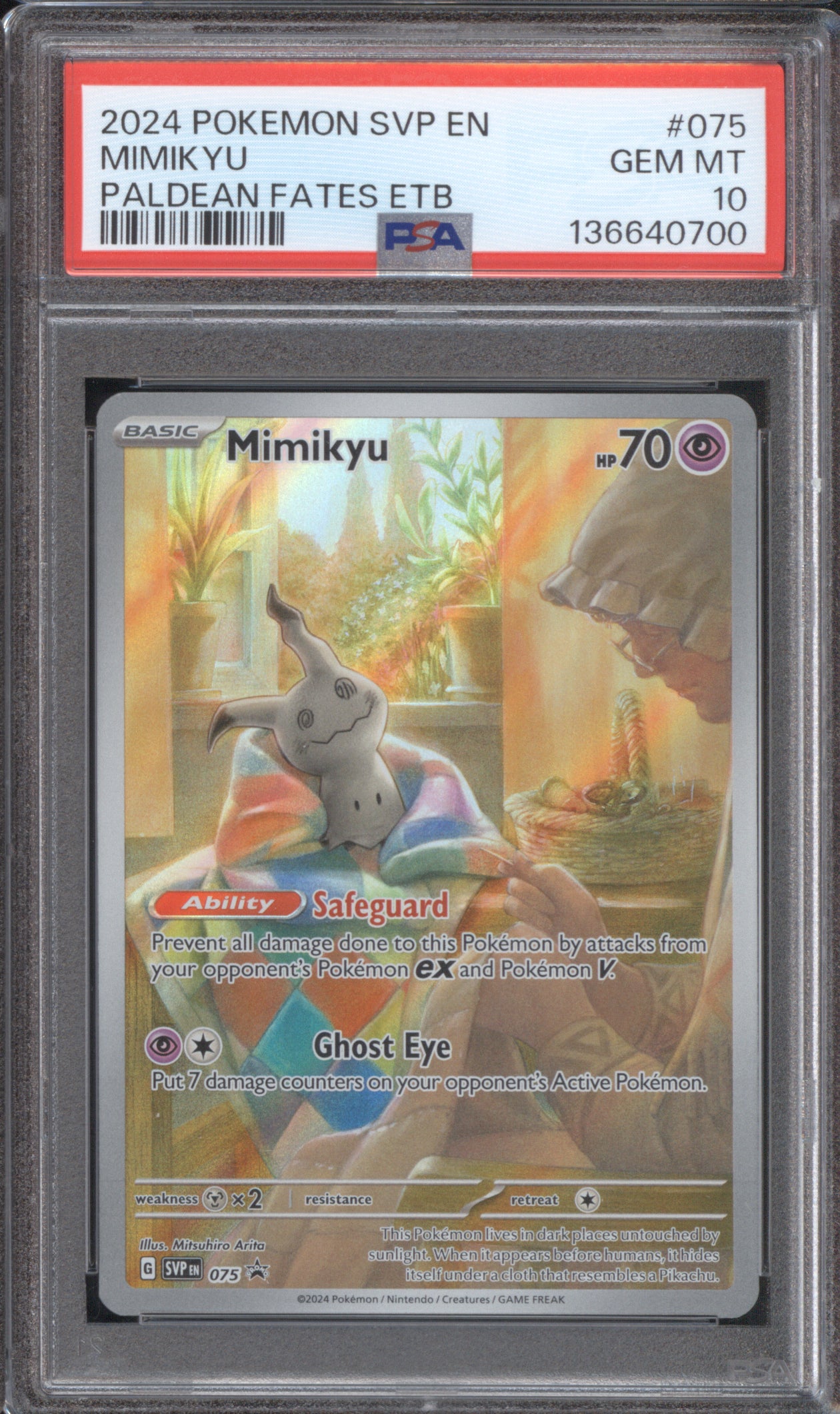 Mimikyu 2024 Pokemon Paldean Fates ETB SVP 075 Black Star Promo PSA 10