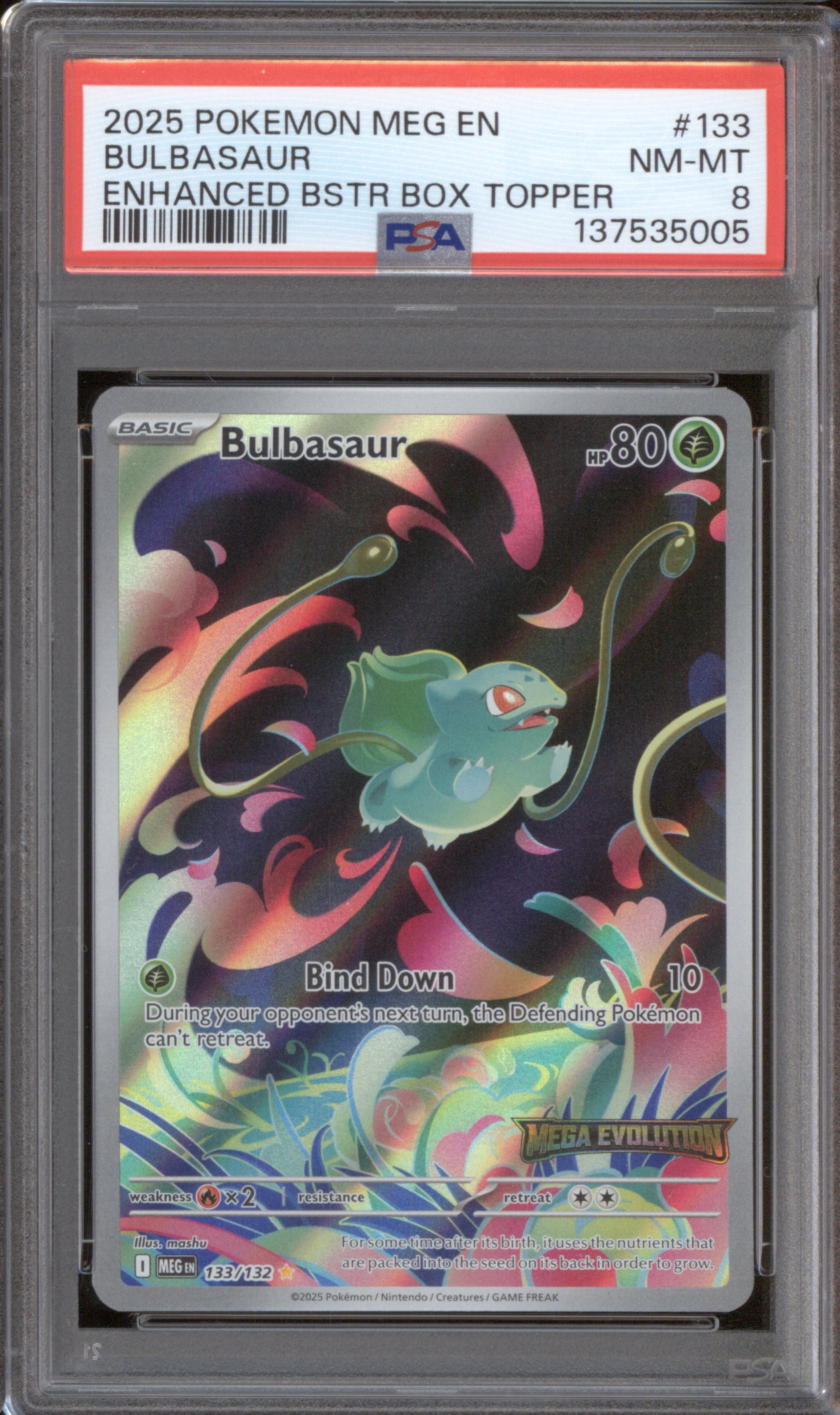 Bulbasaur 2025 Pokemon Mega Evolution 133/132 Illustration Rare Stamped PSA 8