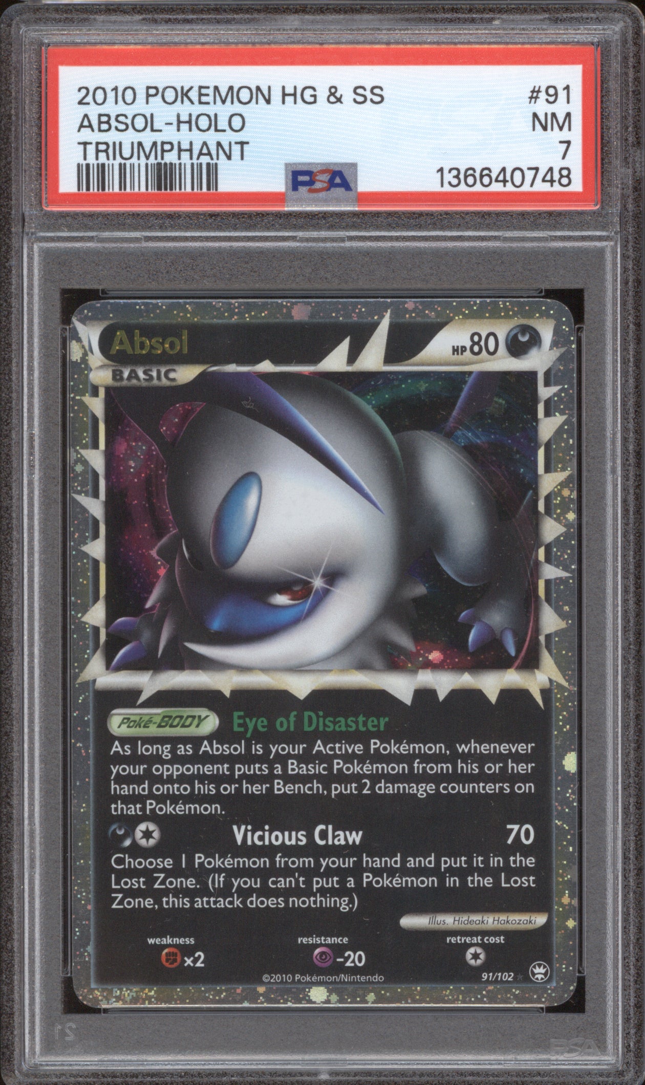 Absol Prime 2010 Pokemon Triumphant Holo 91/102 PSA 7