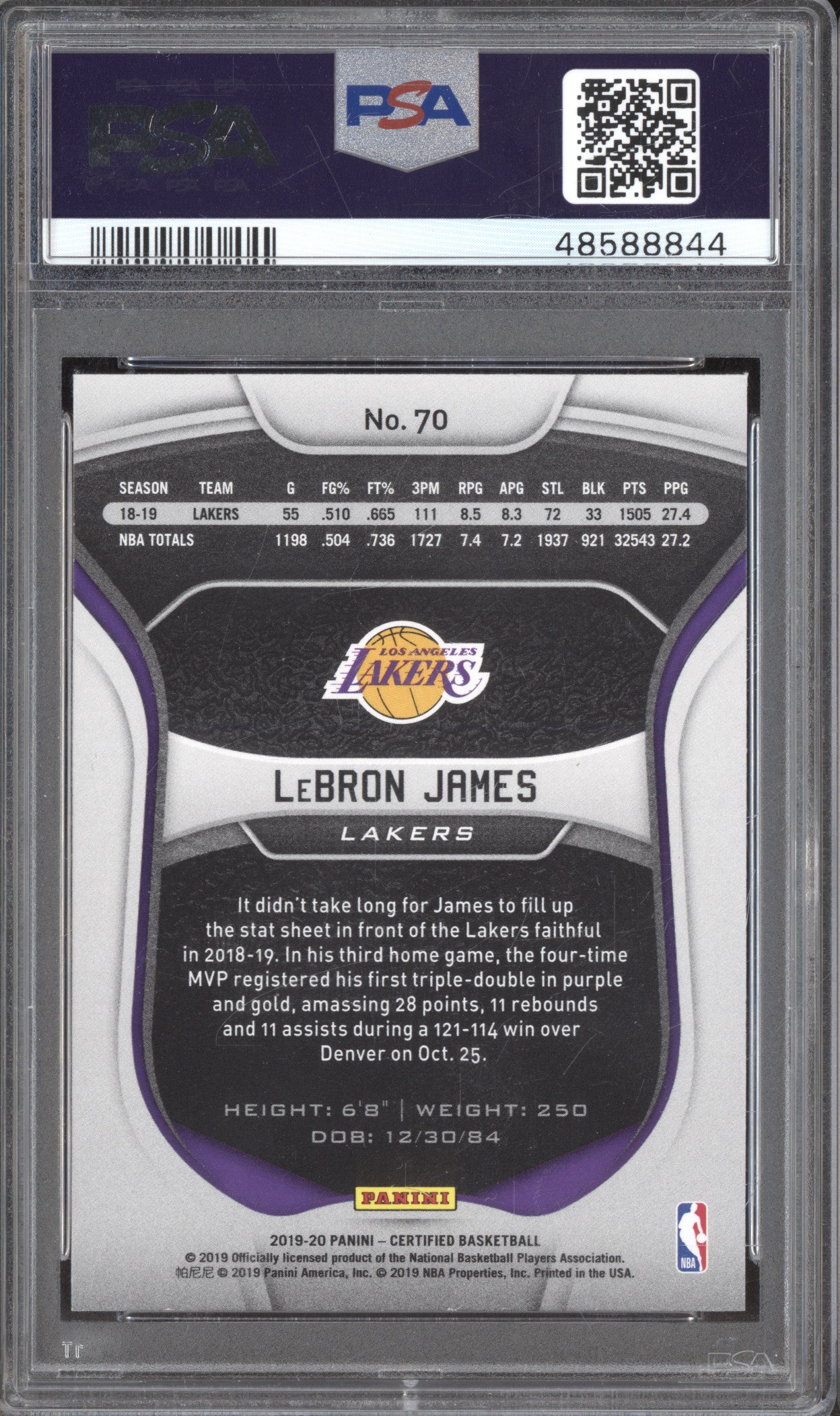 2019 Panini Certified 70 LeBron James PSA 9