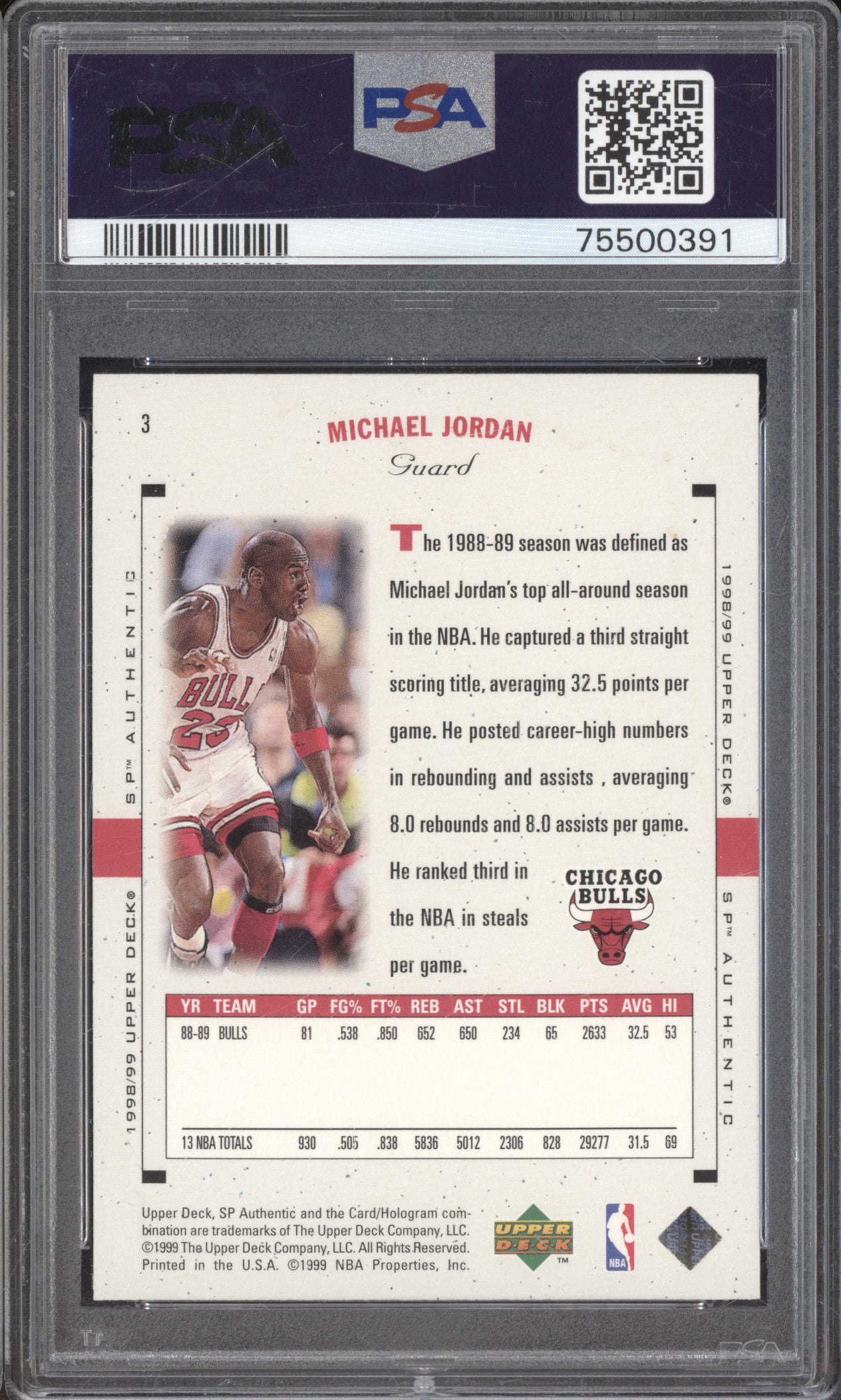 Michael Jordan 1998 Upper Deck SP Authentic 3 PSA 8