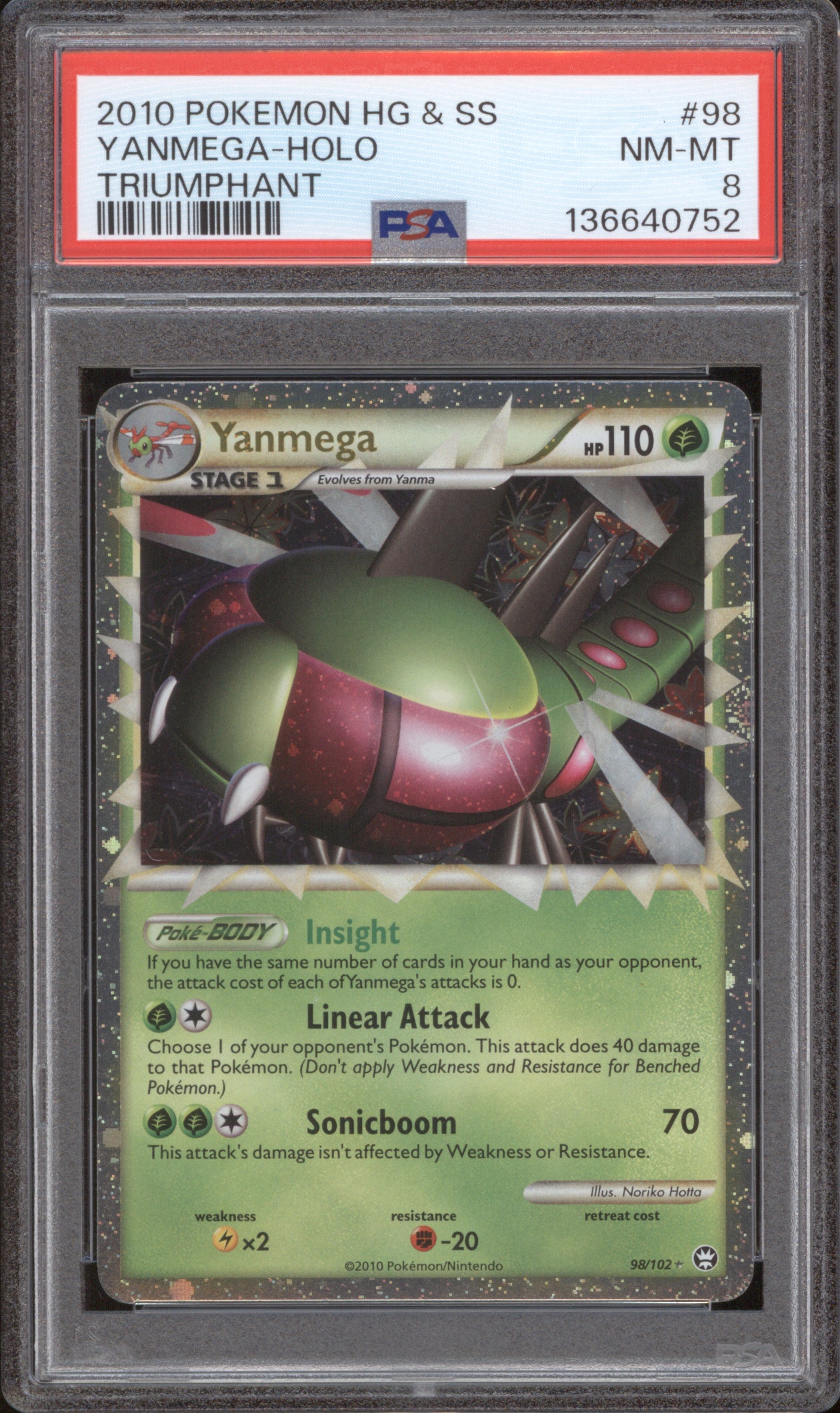 Yanmega Prime 2010 Pokemon Triumphant 98/102 Holo PSA 8