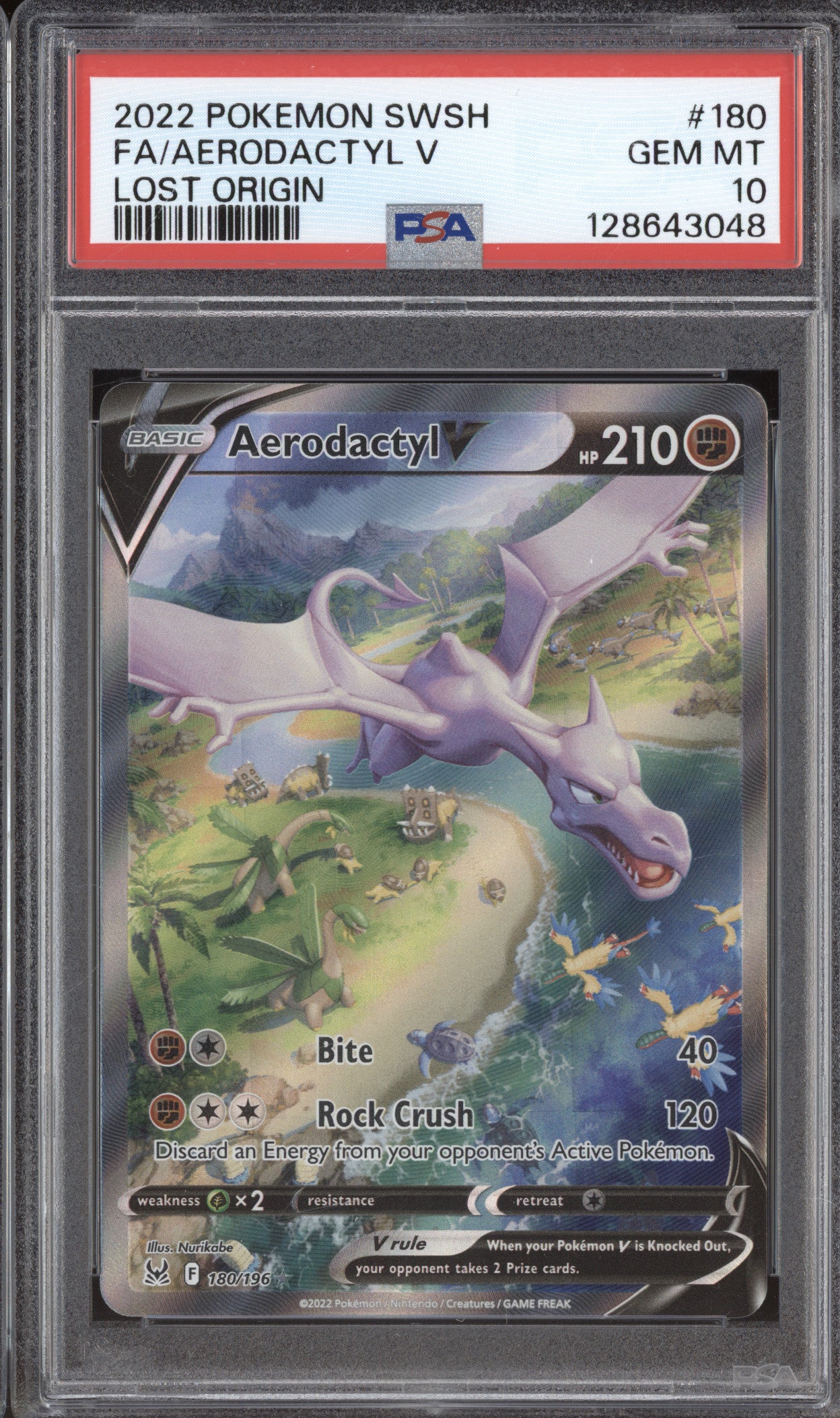 2022 Pokemon Lost Origin 180 Aerodactyl V Alternate Full Art PSA 10