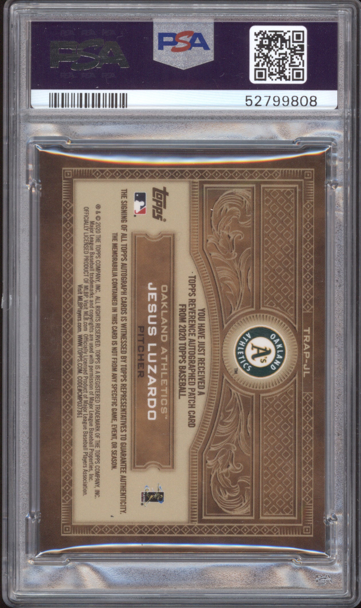 Jesus Luzardo 2020 Topps Reverence TRAPJL Reverence PSA 9