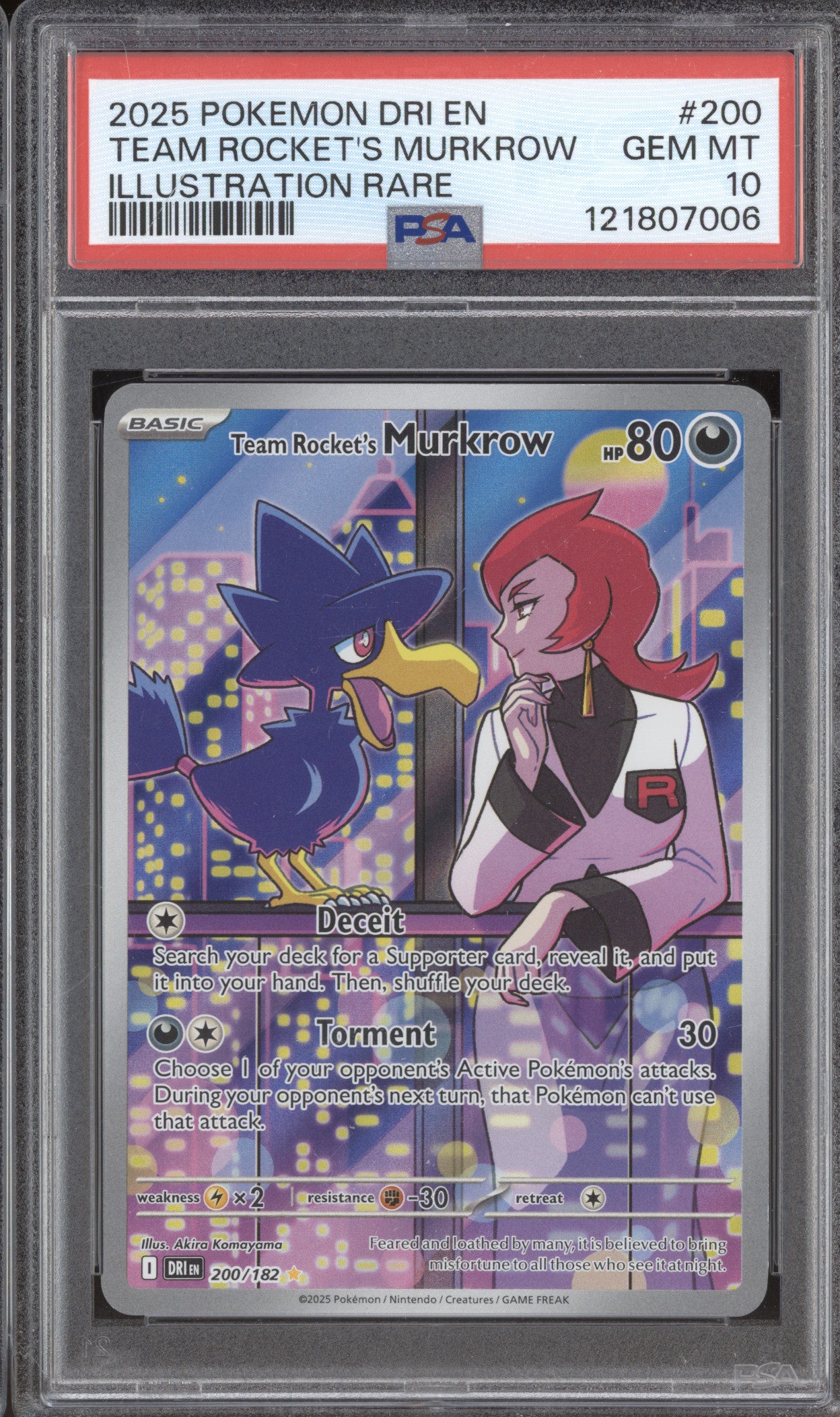 2025 Pokemon Destined Rivals 200 Team Rocket's Murkrow Illustration Rare PSA 10