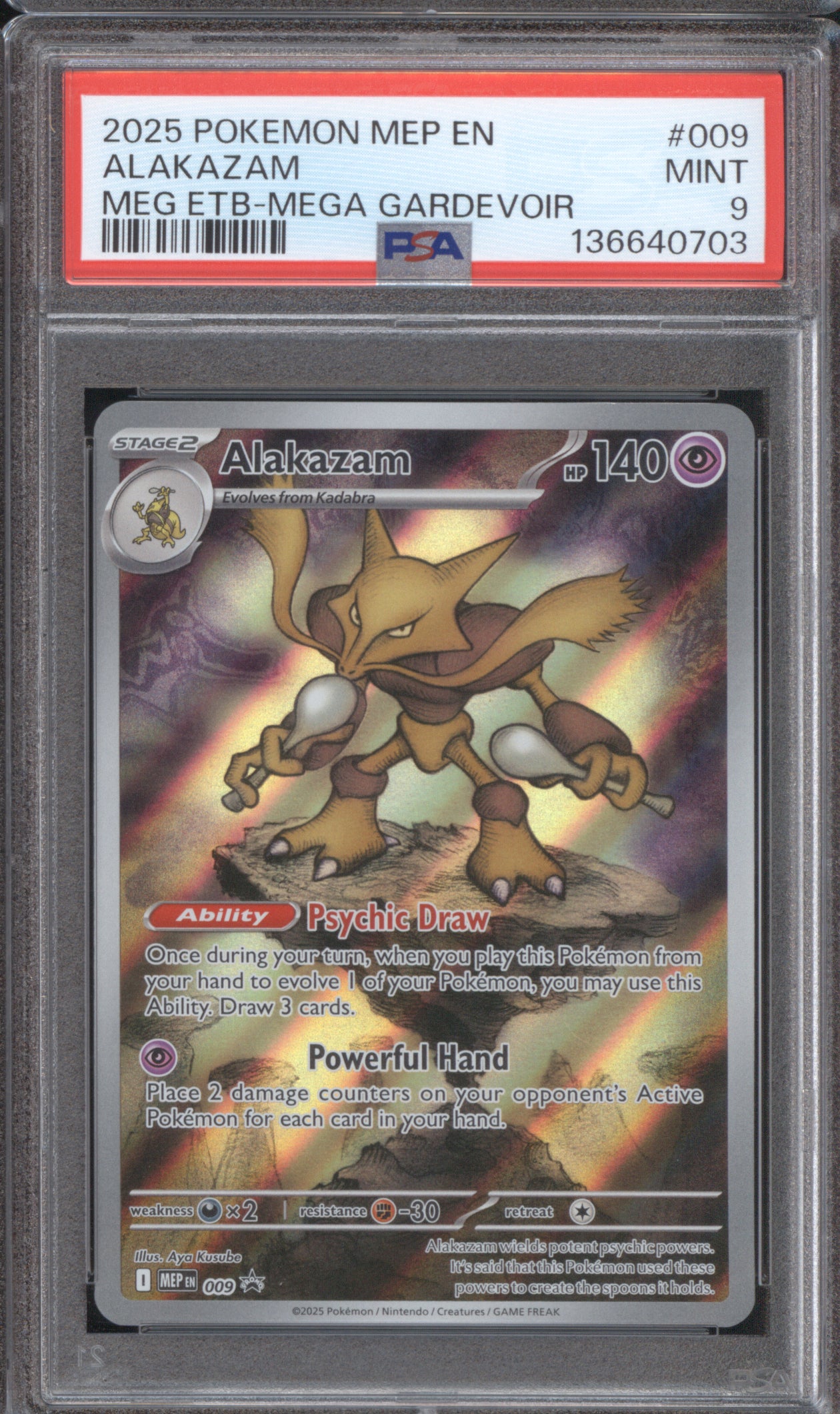 Alakazam 2025 Pokemon Mega Evolution Promo MEP 009 ETB Promo PSA 9
