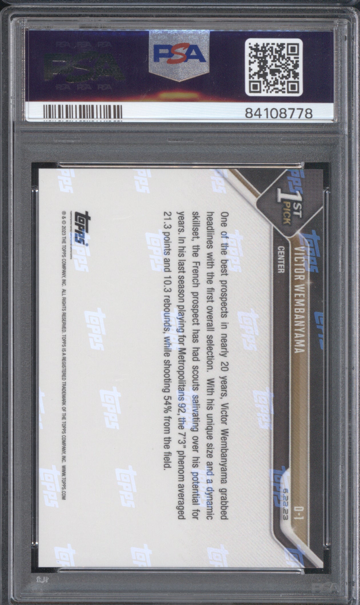 Victor Wembanyama 2023 Topps Now D1 RC PSA 10