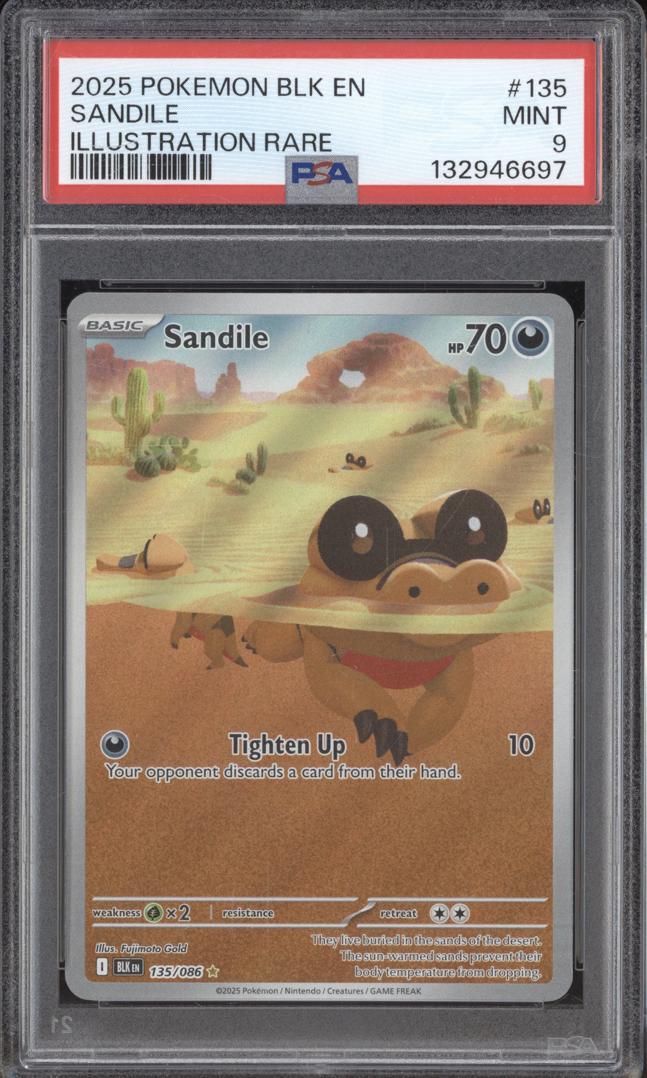 Sandile 2025 Pokemon Black Bolt BLK 135/086 Illustration Rare PSA 9