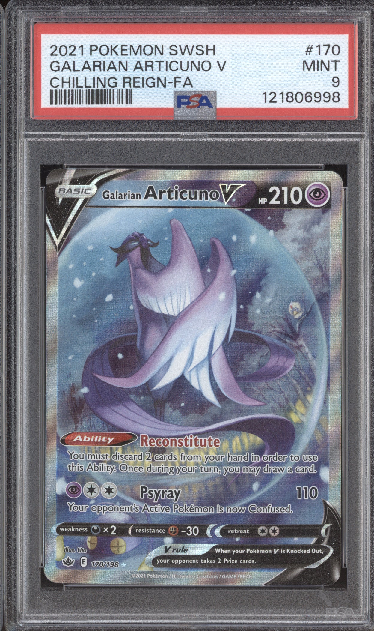 2021 Pokemon Chilling Reign 170/198 Galarian Articuno V Full Art PSA 9