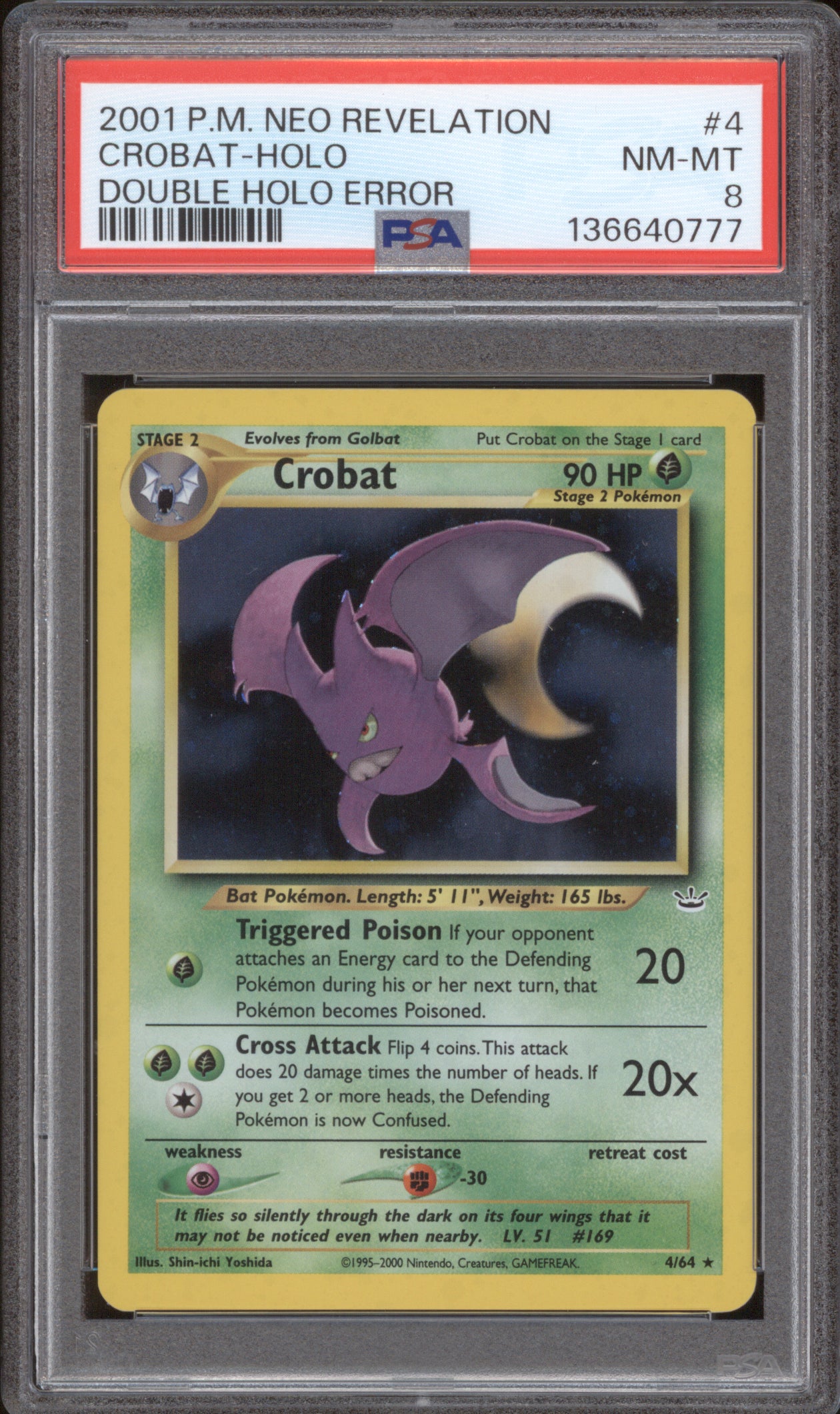 Crobat 2001 Pokemon Neo Revelation 4/64 Double Holo Error PSA 8