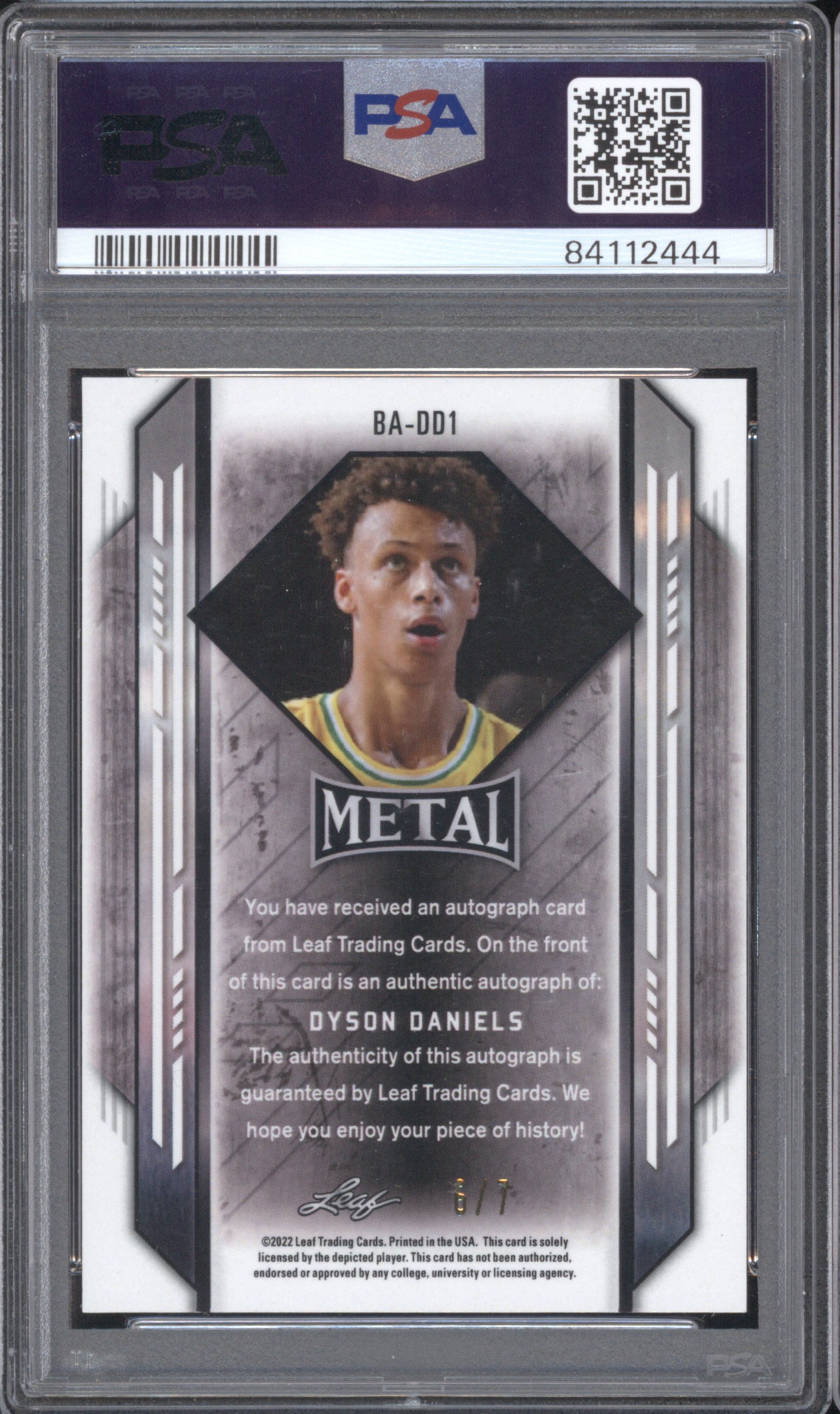 Dyson Daniels 2021 Leaf Metal BA-DD1 Green Wave PSA 9 AUTH AUTO