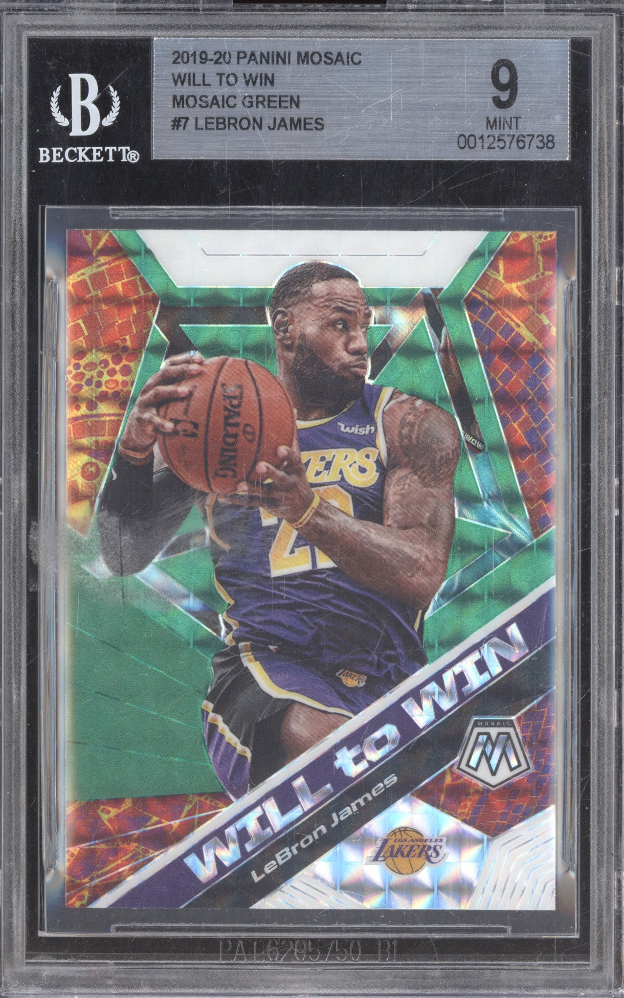 LeBron James 2019 Panini Mosaic Will To Win 7 Green Mosaic BGS 9