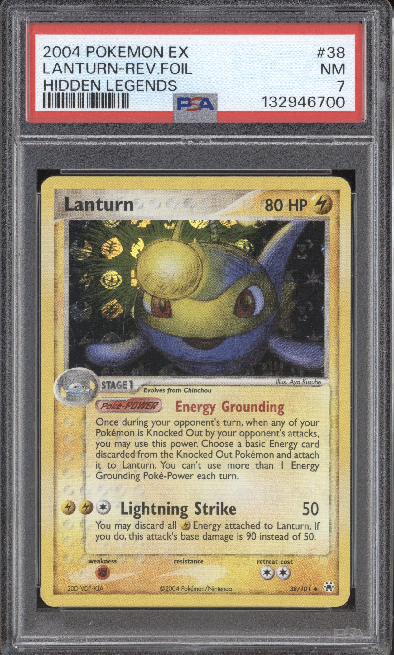 Lanturn 2004 Pokemon Hidden Legends 38/101 Reverse Foil PSA 7