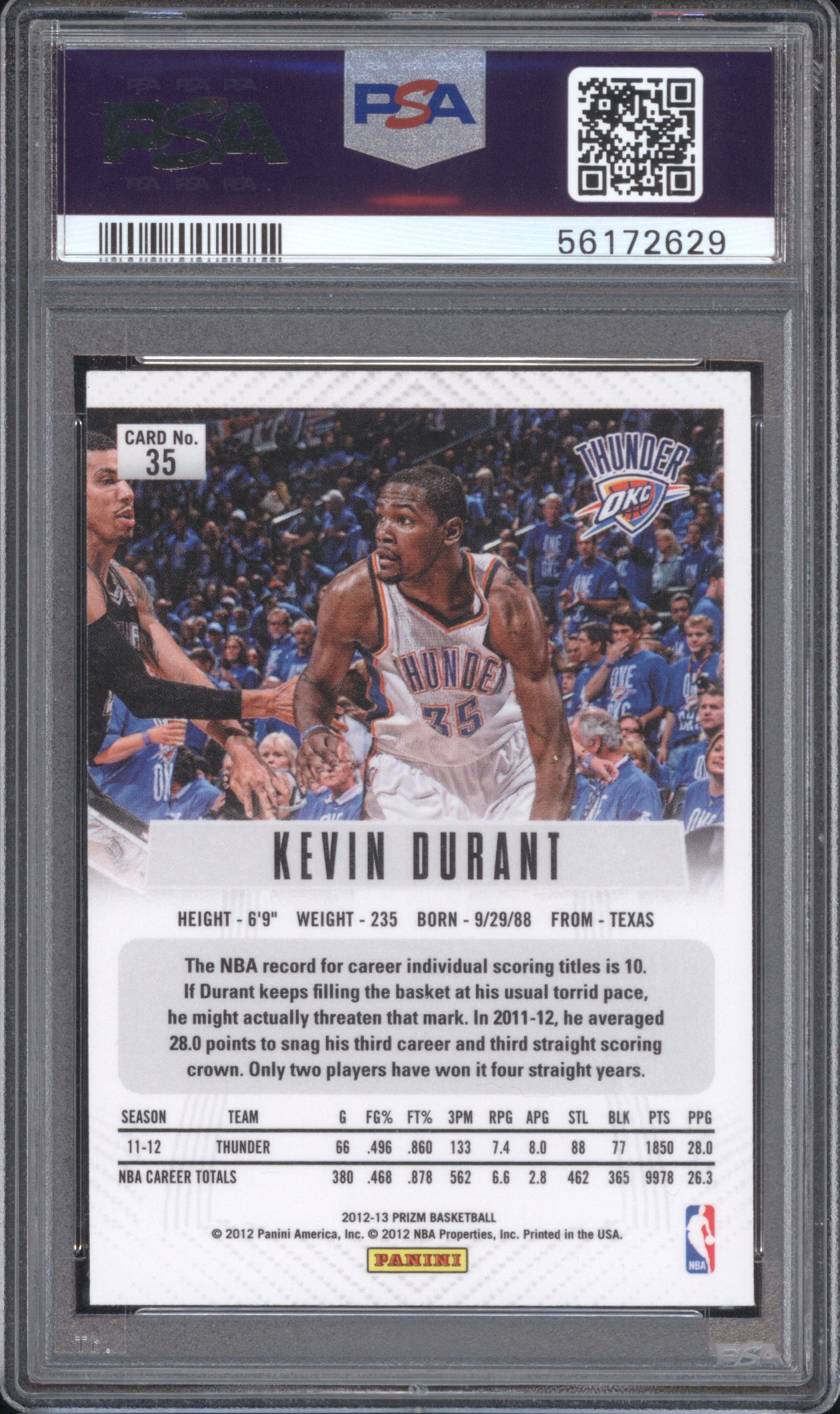 Kevin Durant 2012 Panini Prizm 35 PSA 9