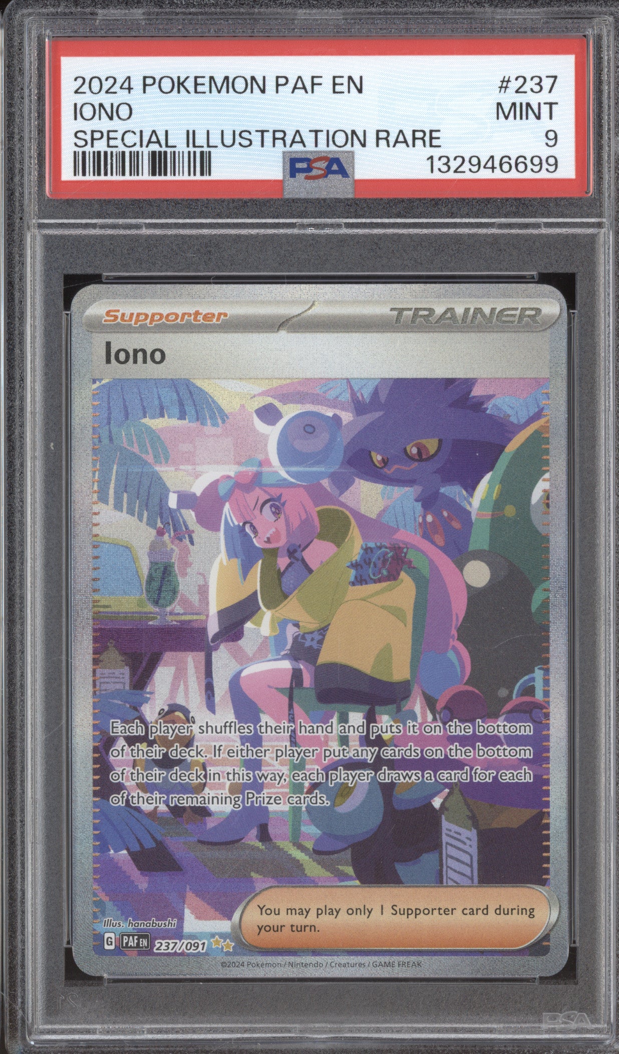 Iono 2024 Pokemon Paldean Fates 237/091 Special Illustration Rare PSA 9