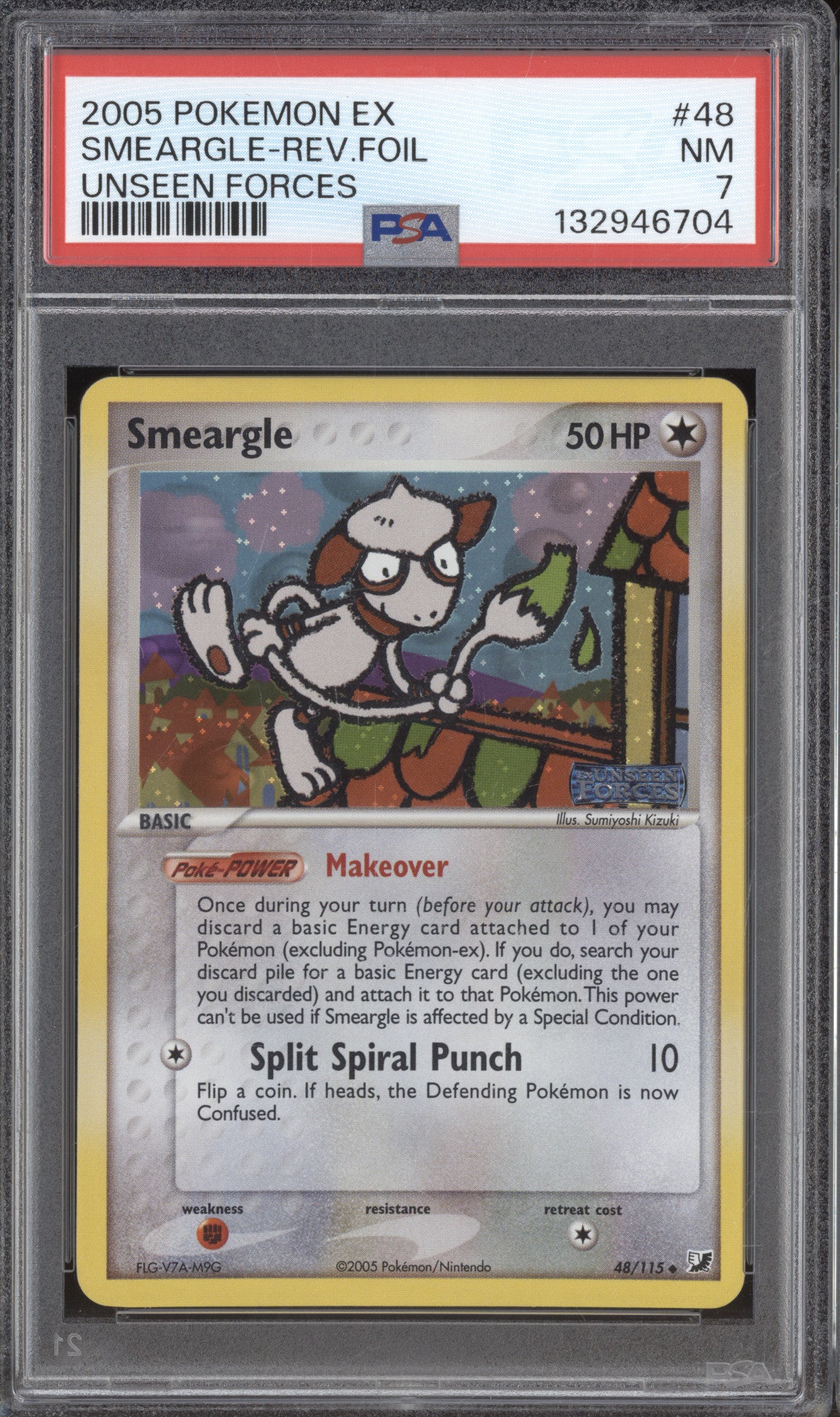 Smeargle 2005 Pokemon Unseen Forces 48/115 Reverse Foil PSA 7