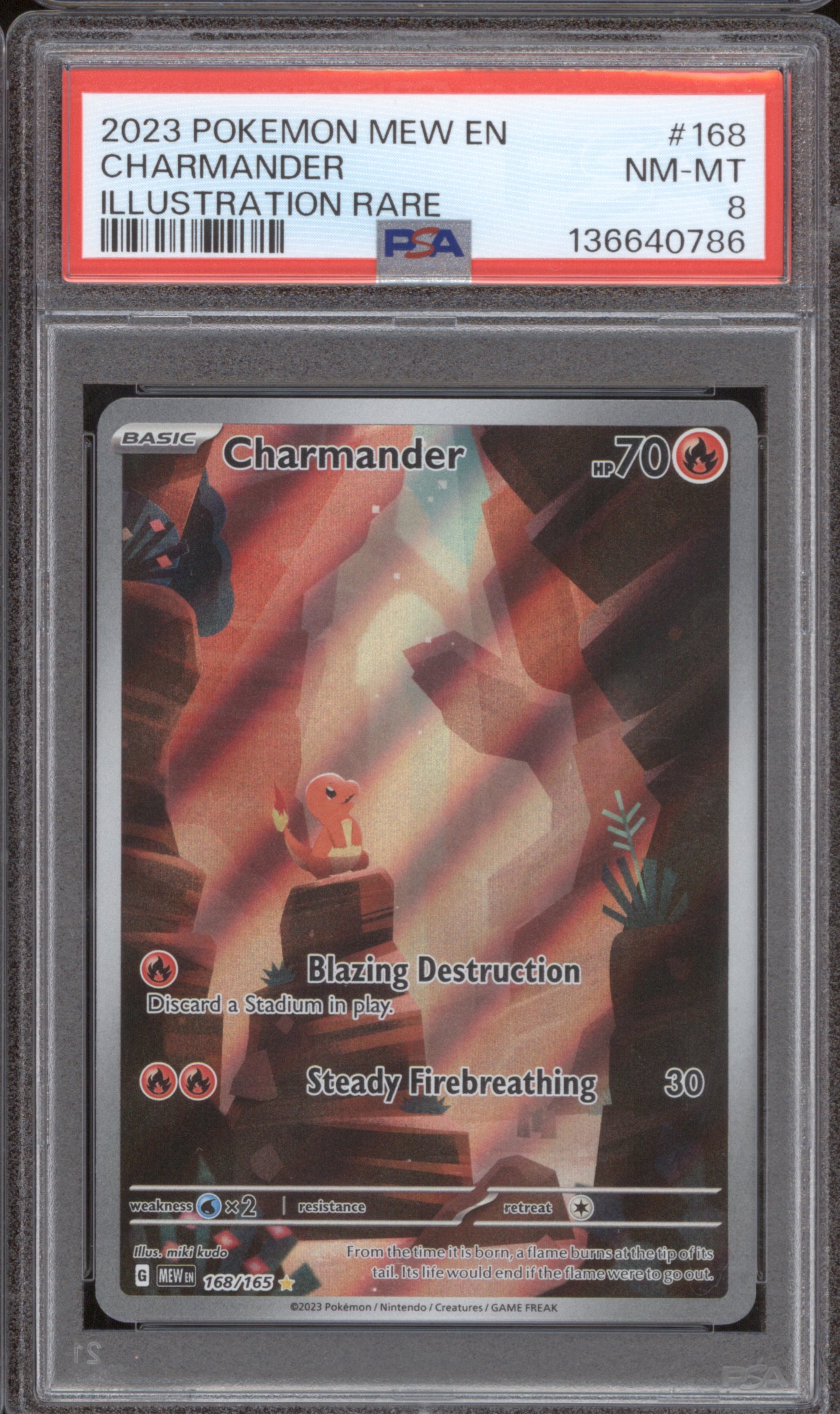 Charmander 2023 Pokemon Scarlet & Violet 151 MEW 168/165 Illustration Rare PSA 8