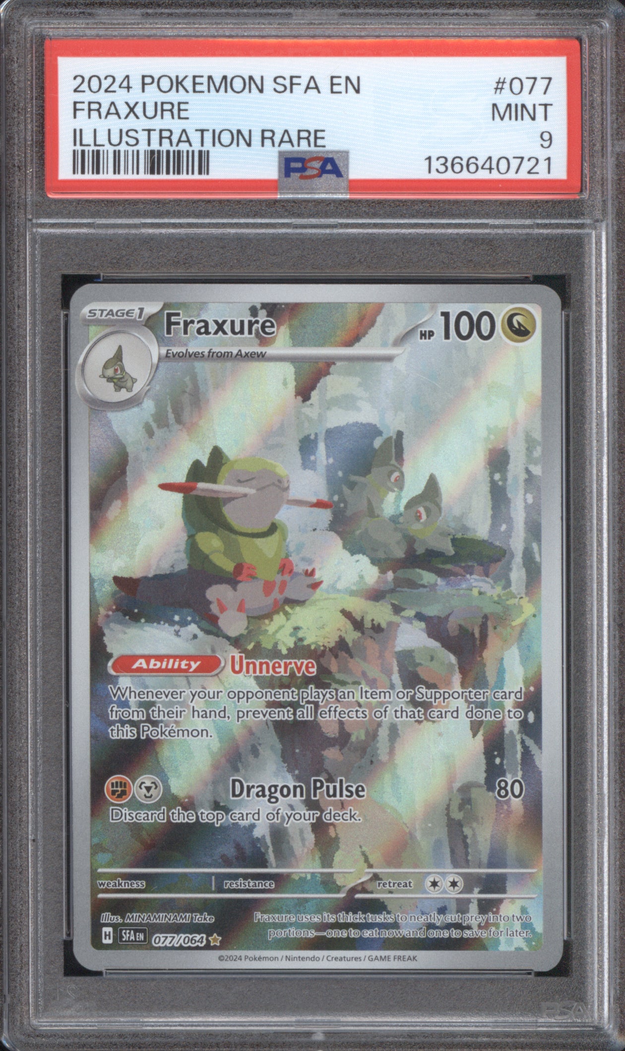 Fraxure 2024 Pokemon Shrouded Fable SFA 077/064 Illustration Rare PSA 9