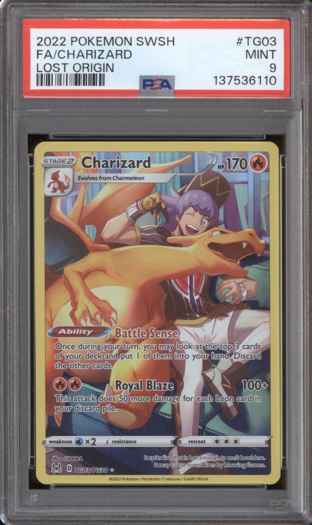Charizard 2022 Pokemon Lost Origin TG03/TG30 Full Art PSA 9
