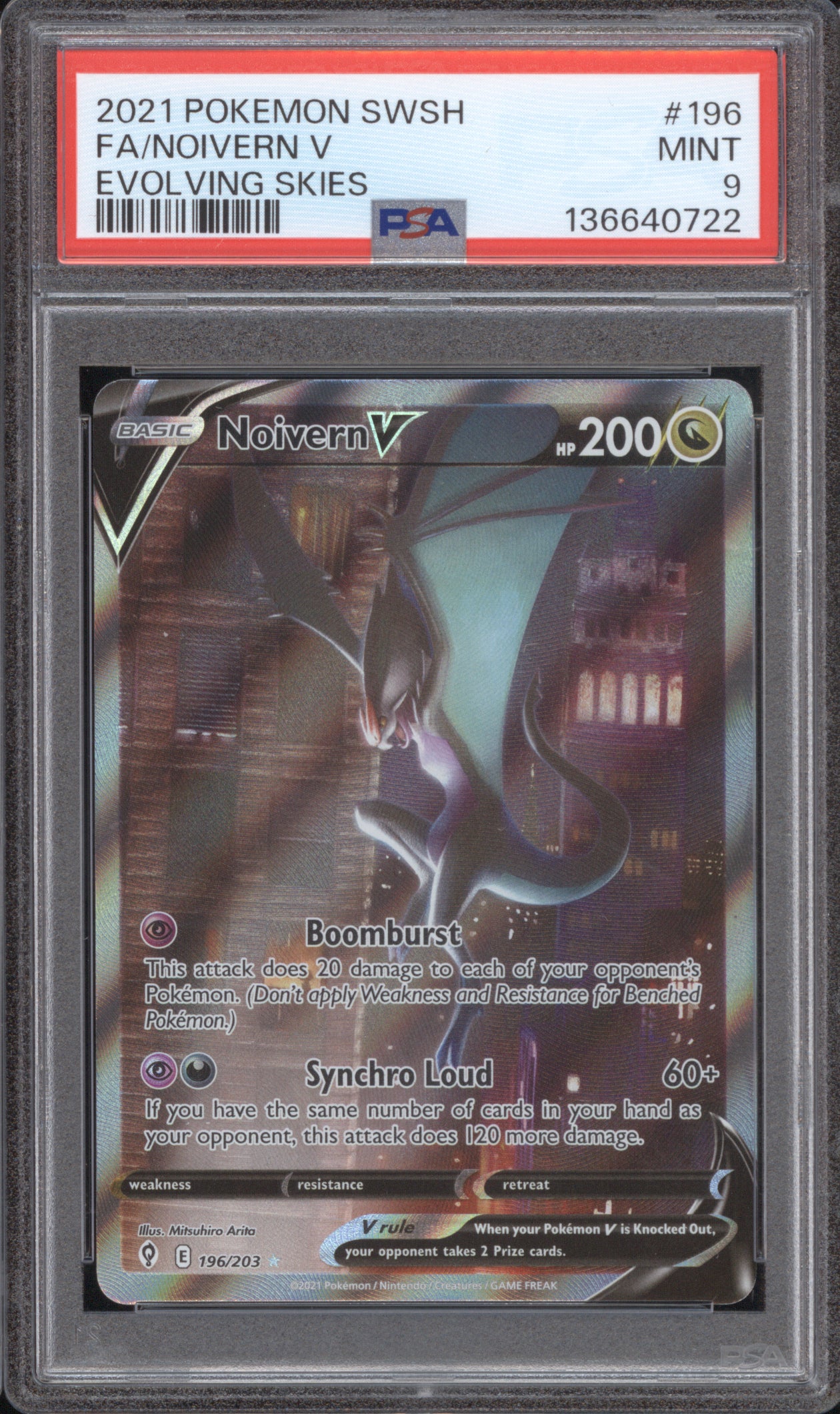 Noivern V 2021 Pokemon Evolving Skies 196/203 Full Art PSA 9