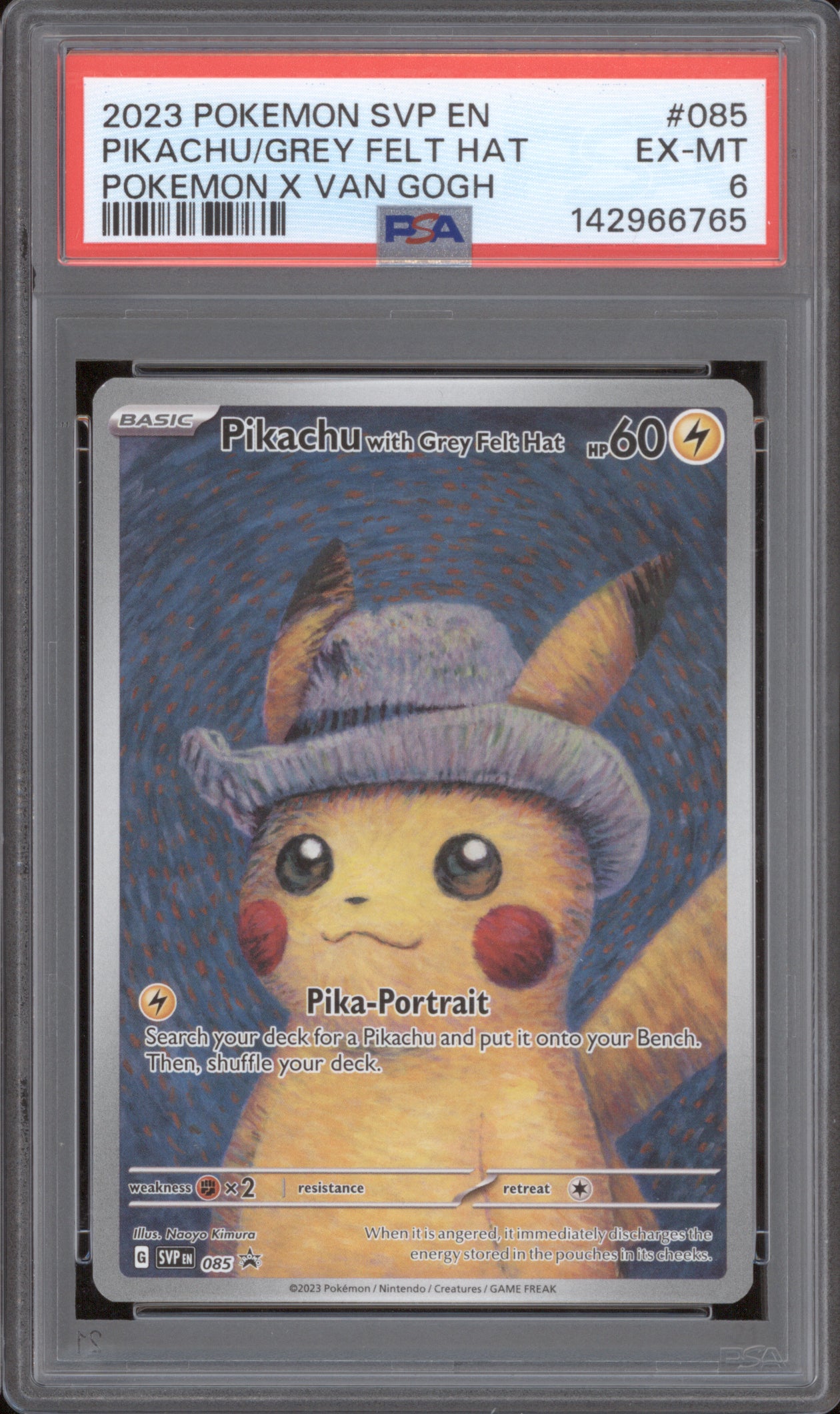 Pikachu with Grey Felt Hat 2023 Pokemon SVP 085 Black Star Promo PSA 6