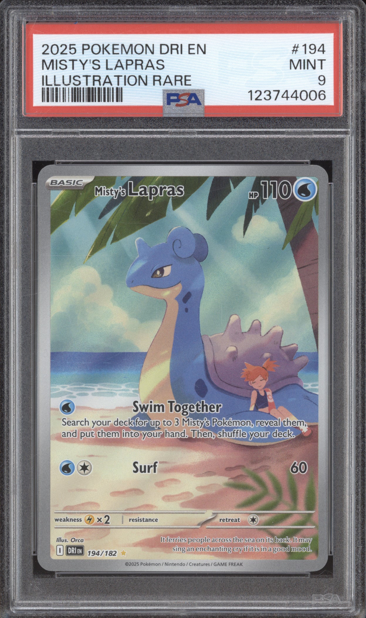 2025 Pokemon Destined Rivals DRI 194 Misty's Lapras Illustration Rare PSA 9