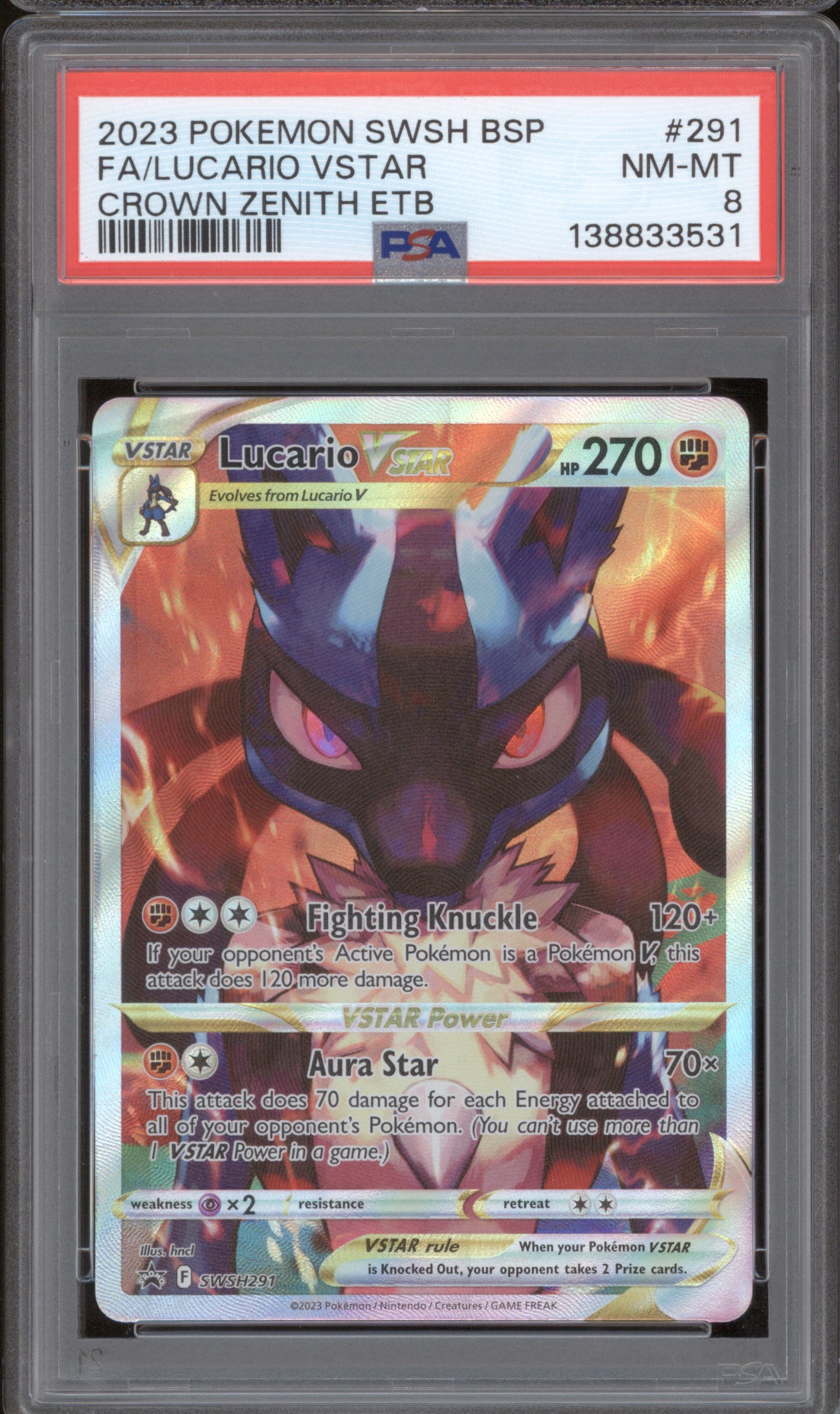 Lucario V Star 2023 Pokemon Crown Zenith SWSH291 ETB Promo PSA 8