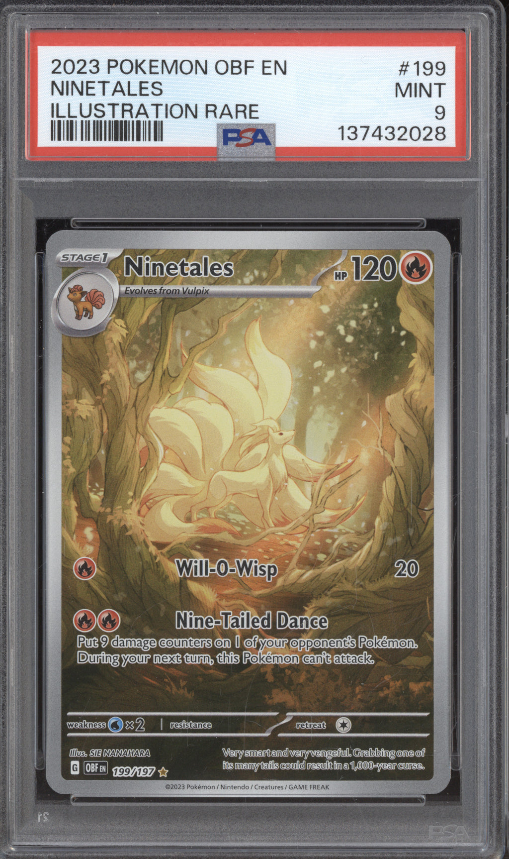 2023 Pokemon Obsidian Flames 199/197 Ninetales Illustration Rare PSA 9