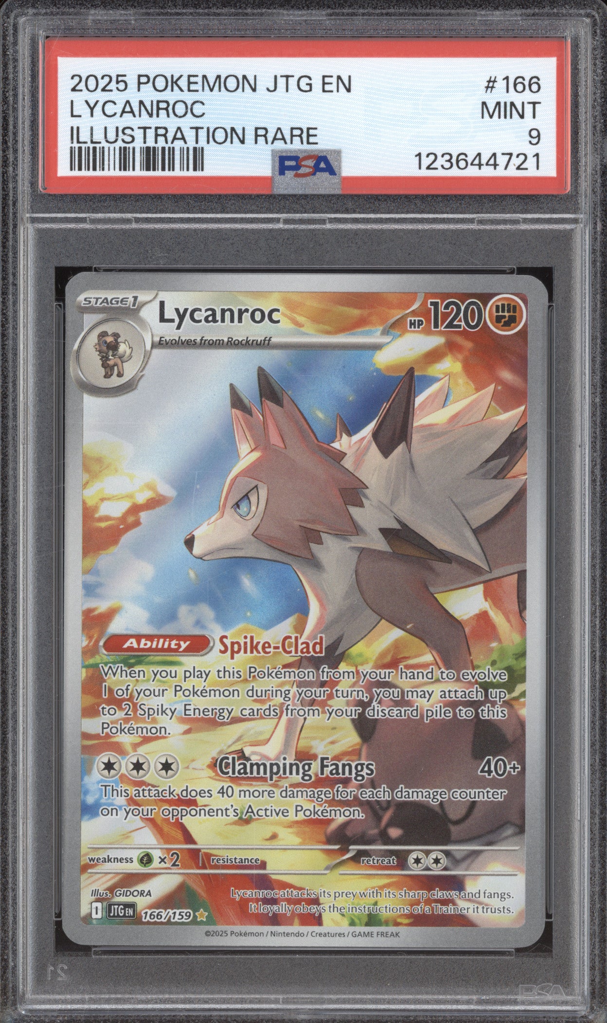 2025 Pokemon Journey Together JTG 166 Lycanroc Illustration Rare PSA 9