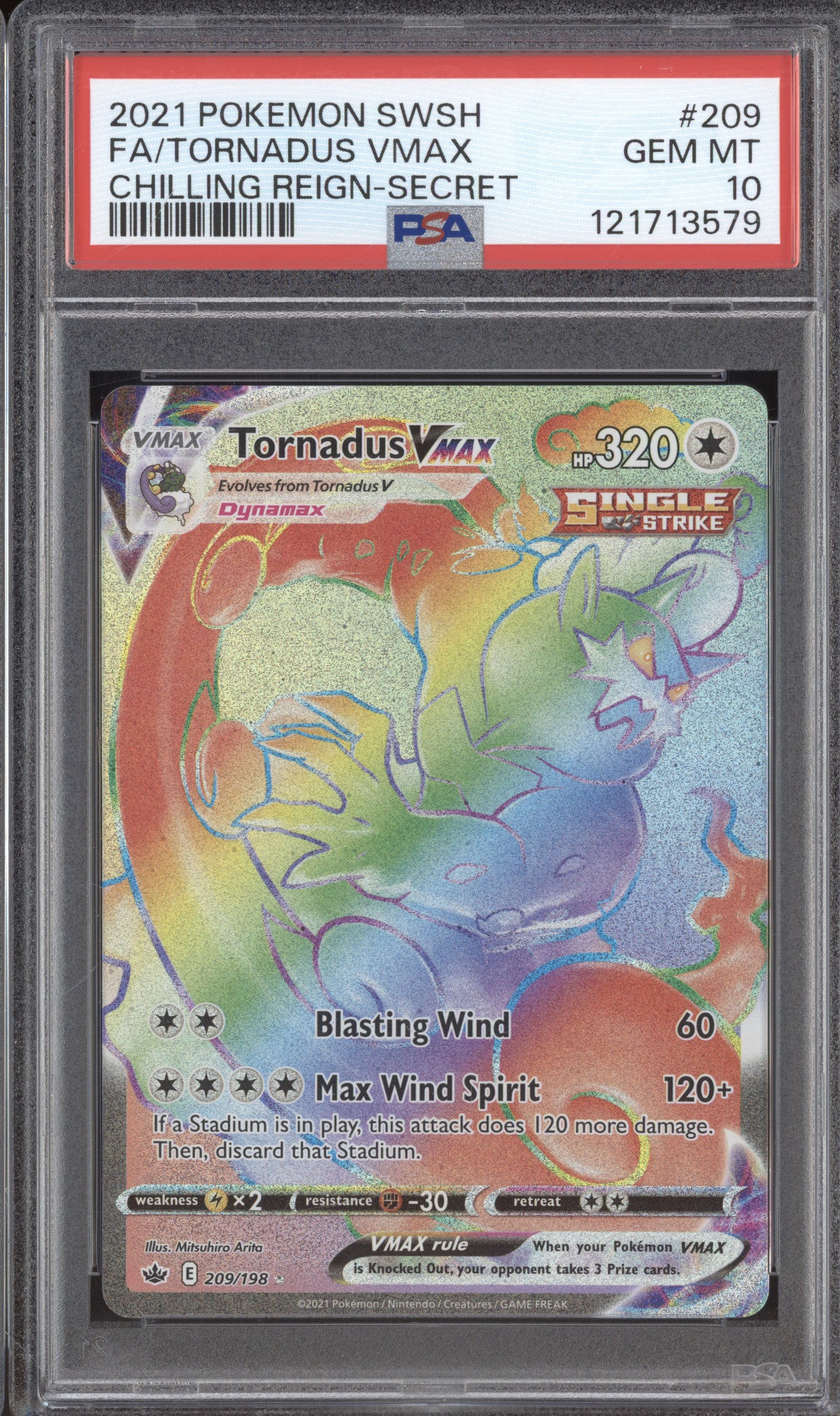 2021 Pokemon Chilling Reign 209 Tornadus VMAX Secret Rare PSA 10