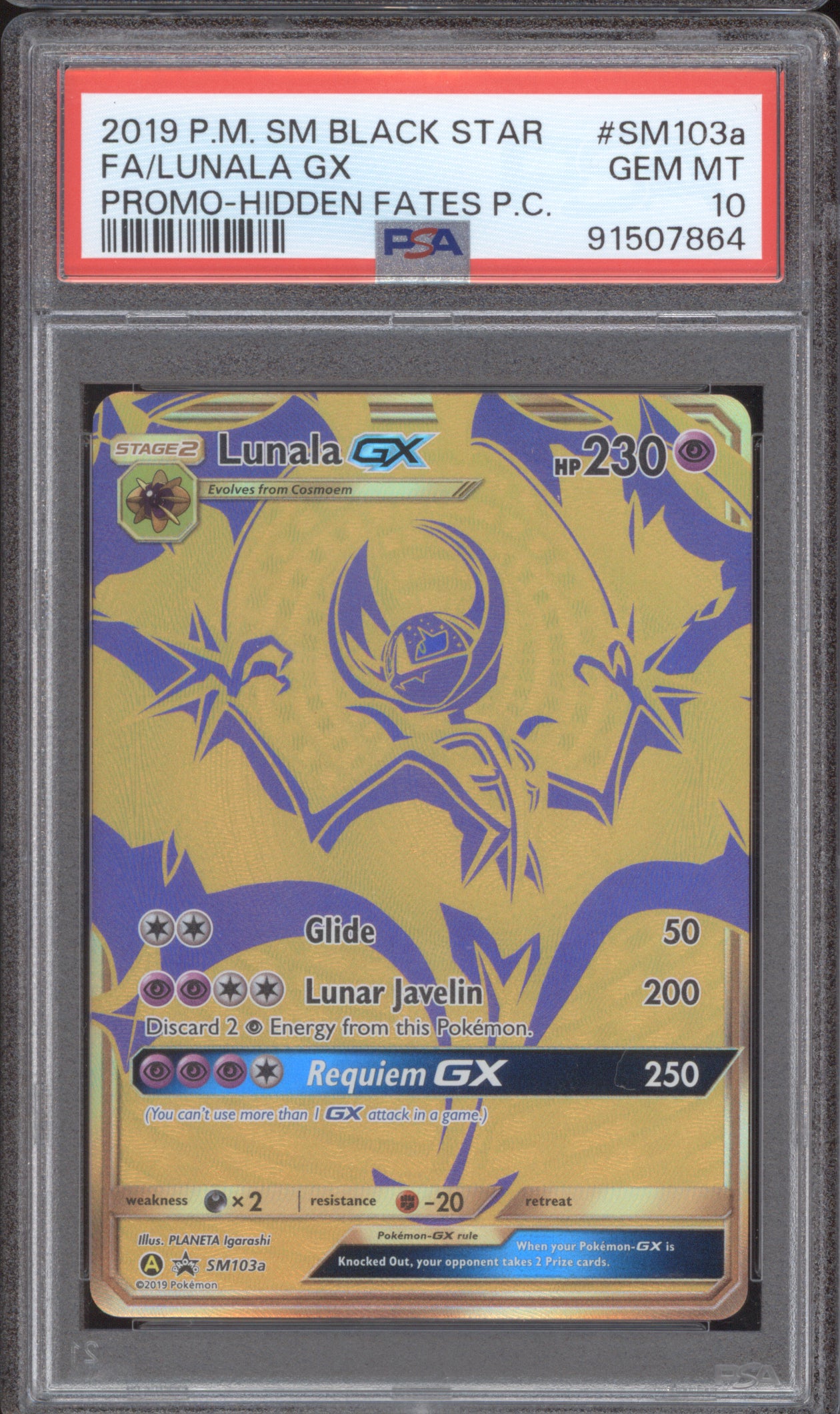 Lunala GX 2019 Pokemon Hidden Fates Black Star Promo SM103a PSA 10