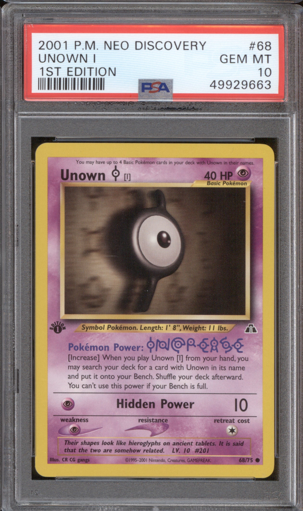 Unown I 2001 Pokemon Neo Discovery 68/75 1st Edition PSA 10