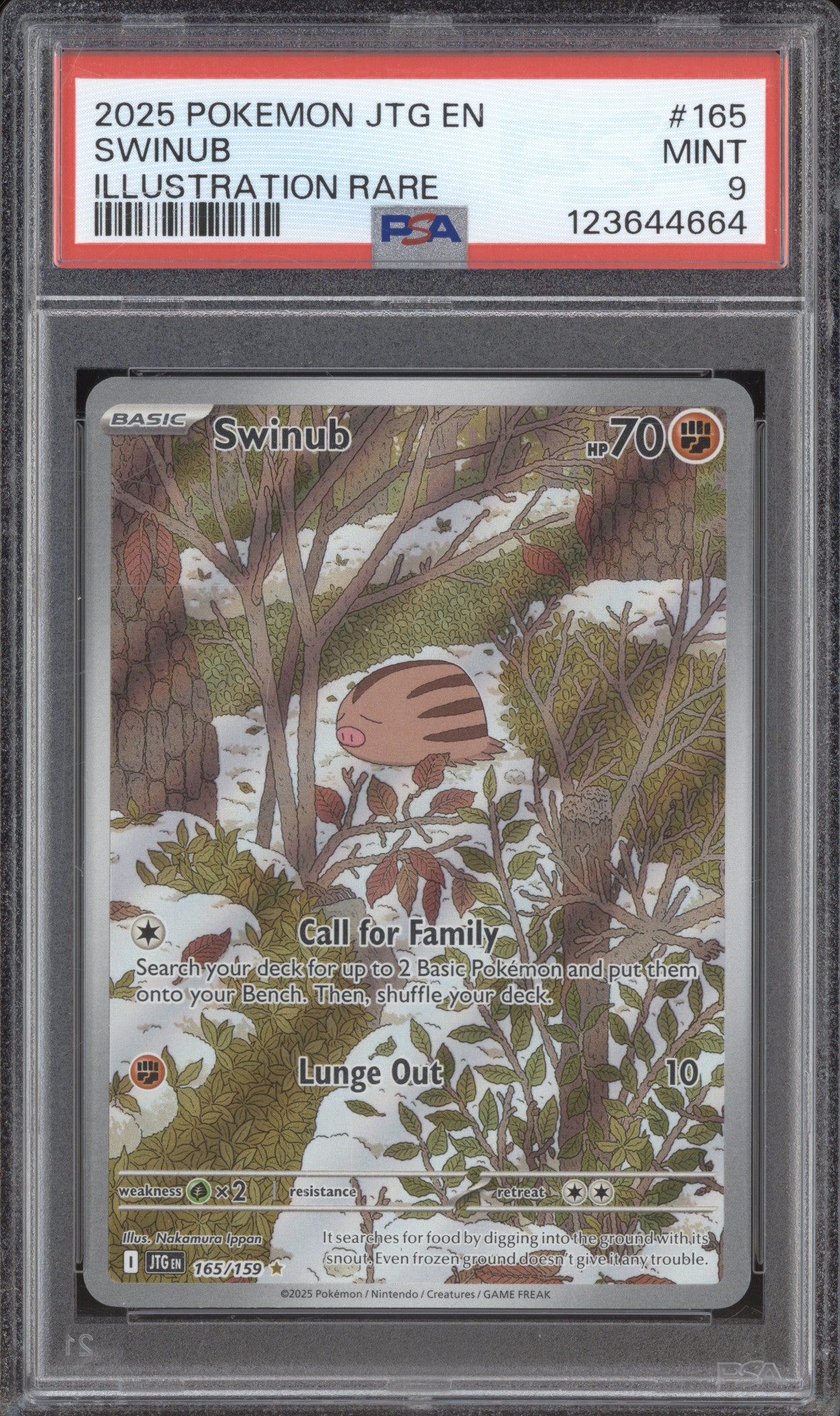2025 Pokemon Journey Together JTG 165 Swinub Illustration Rare PSA 9