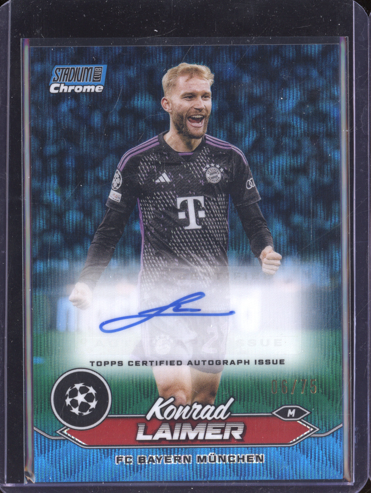 Konrad Laimer 2023-24 Topps Stadium Club Chrome CA-KL Blue Wave Auto 6/75