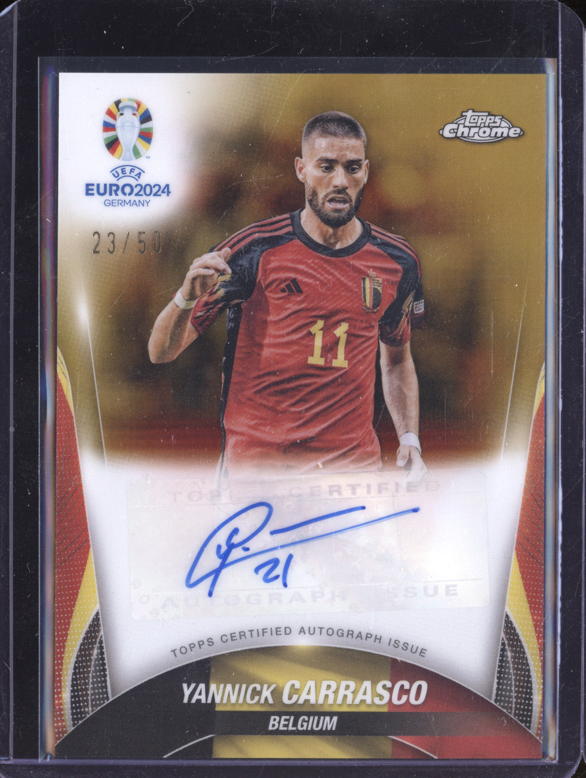 Yannick Carrasco 2024 Topps Chrome UEFA Euro CA-YC Chrome Autograph Gold 23/50