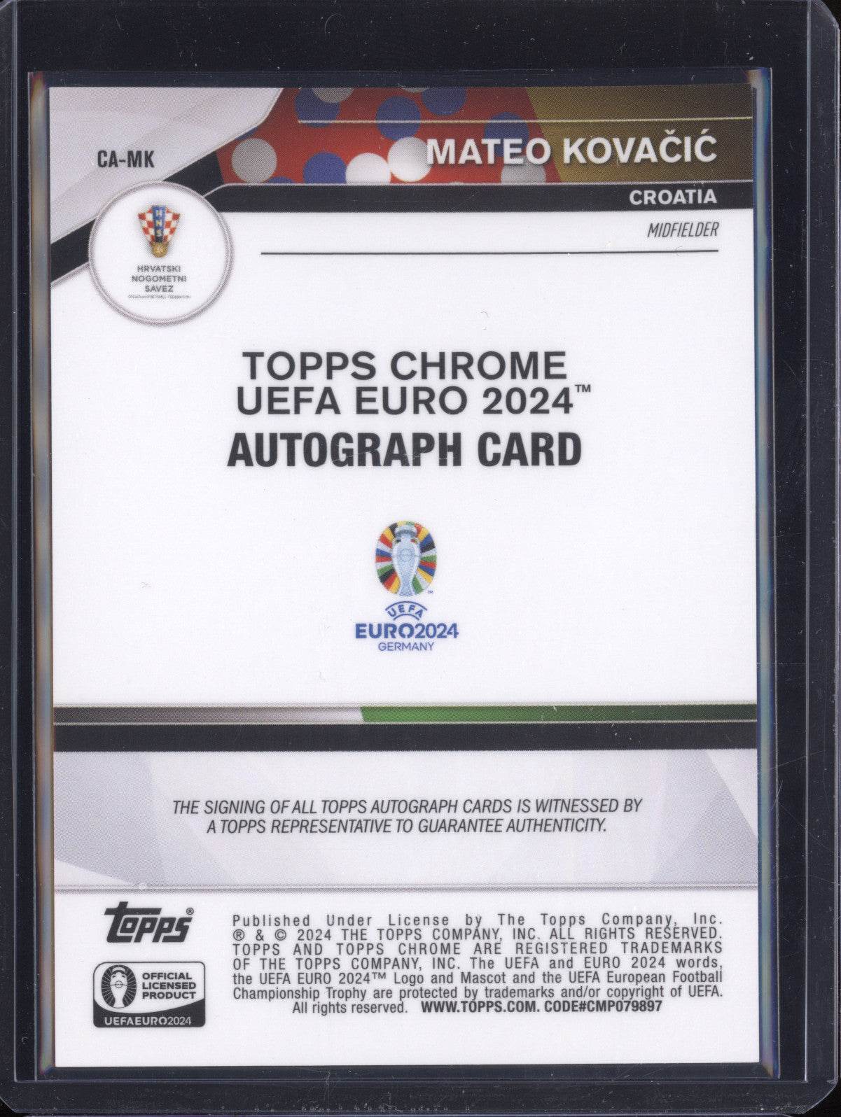 Mateo Kovacic 2024 Topps Chrome UEFA Euro CA-MK Chrome Autograph