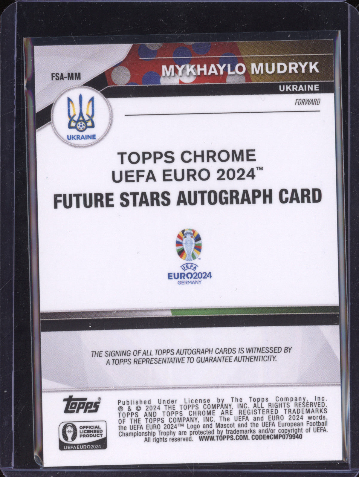 Mykhalio Mudryk 2024 Topps Chrome UEFA Euro FSA-MM Future Stars Autograph