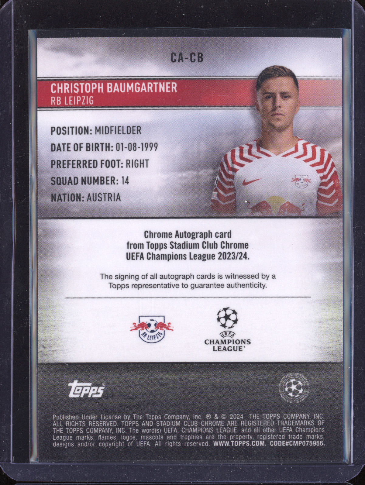 Christoph Baumgartner 2023-24 Topps Stadium Club Chrome CA-CB Autograph