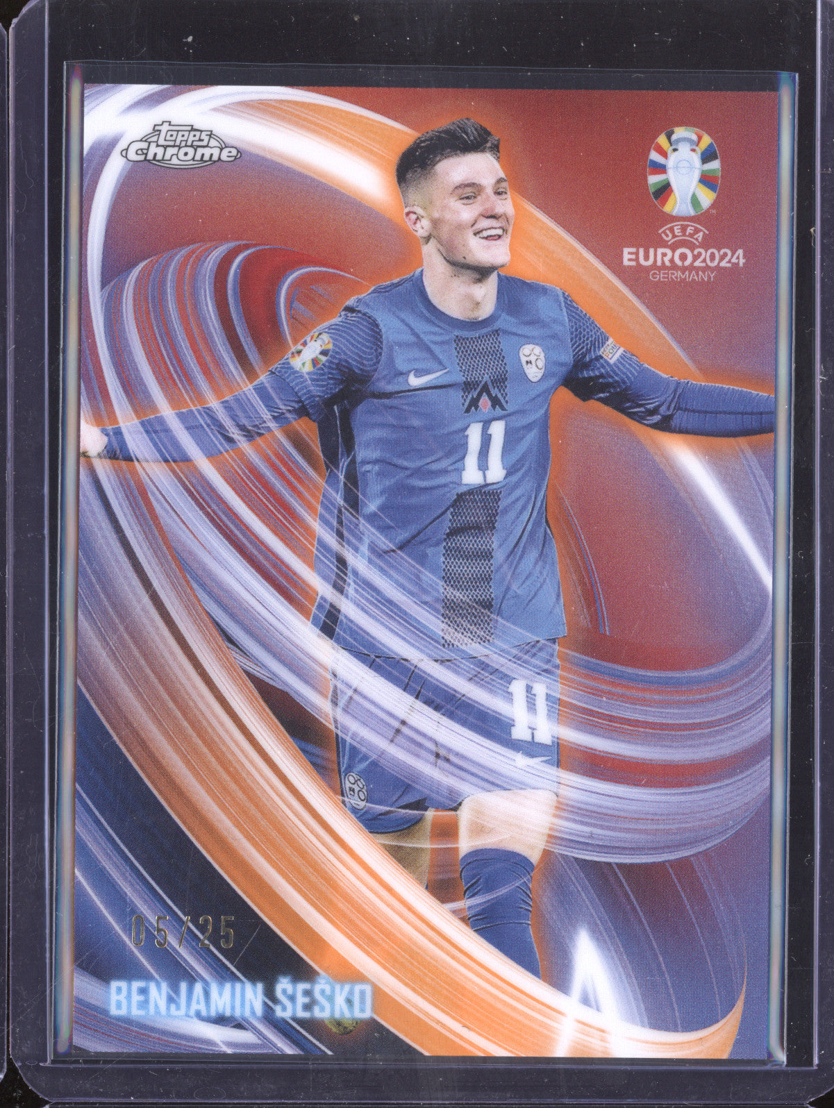 Benjamin Sesko 2024 Topps Chrome UEFA Euro NN-19 Neon Nations Orange 5/25