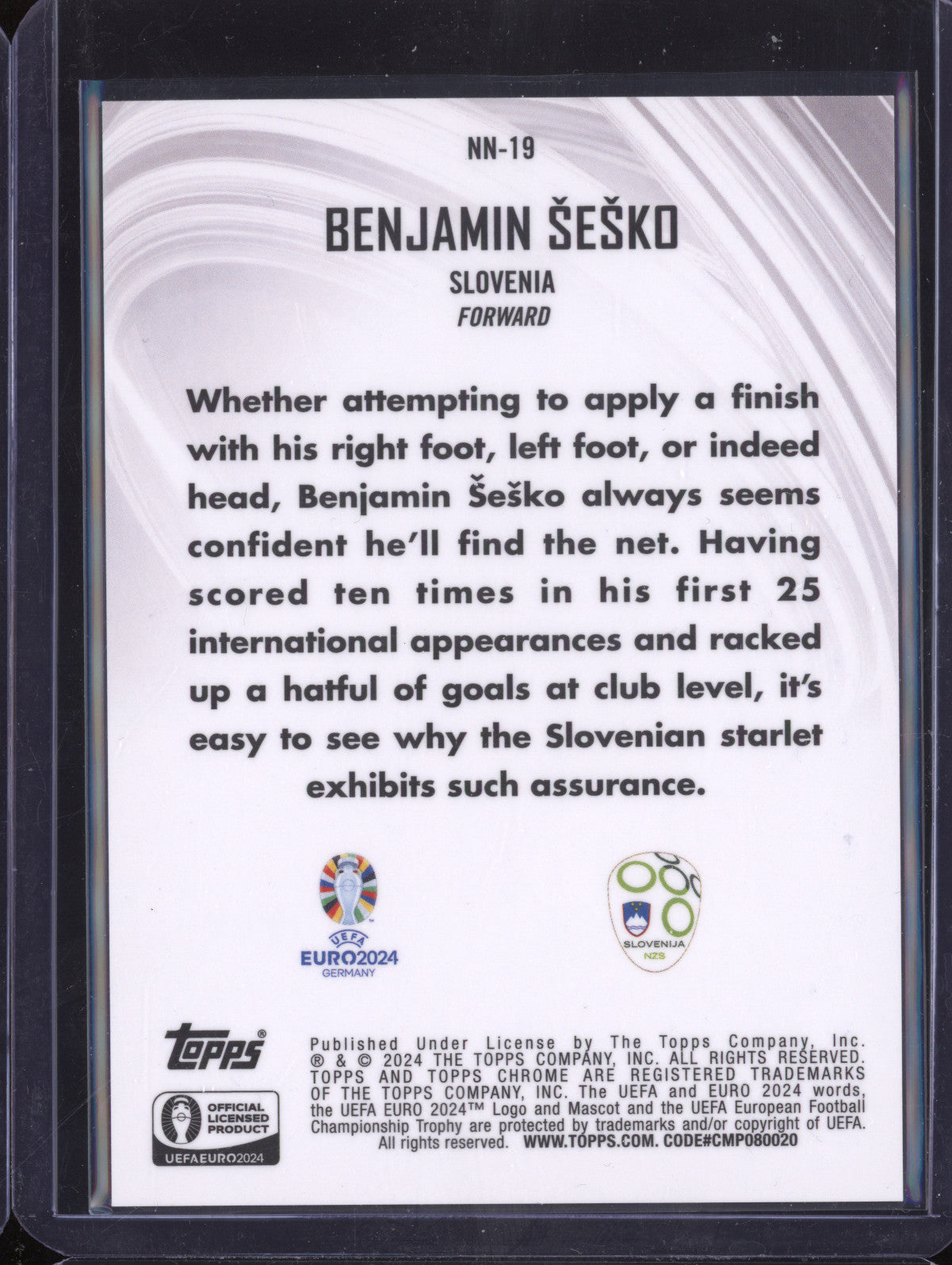Benjamin Sesko 2024 Topps Chrome UEFA Euro NN-19 Neon Nations Orange 5/25